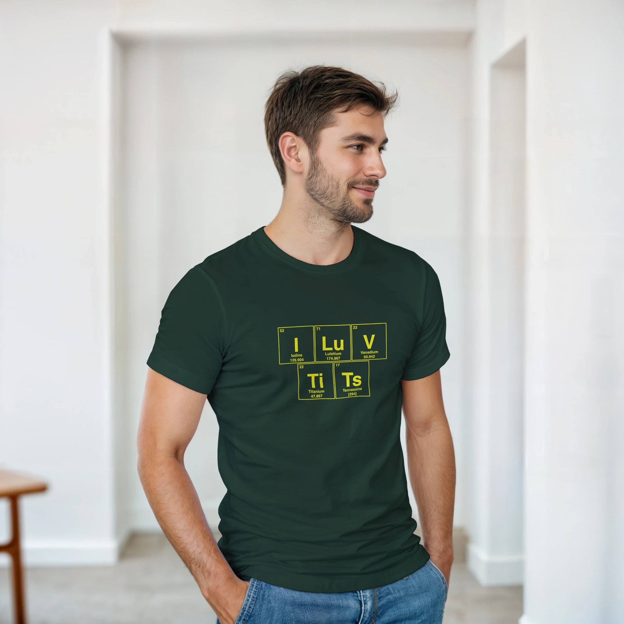 I LuV TiTs periodic table adult novelty tshirt forest green