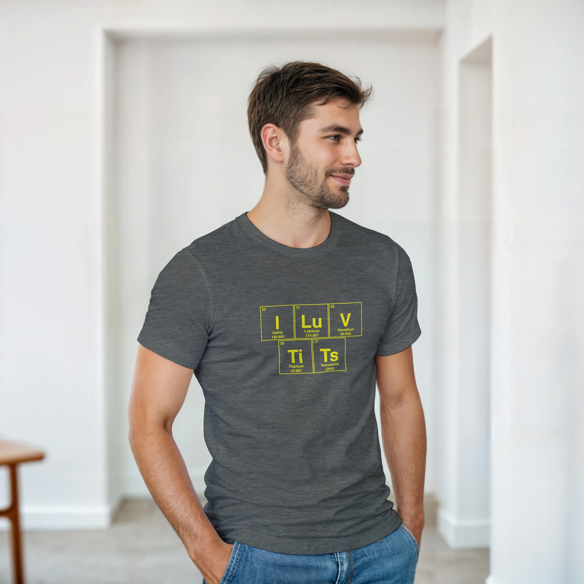 I LuV TiTs periodic table adult novelty tshirt graphite grey