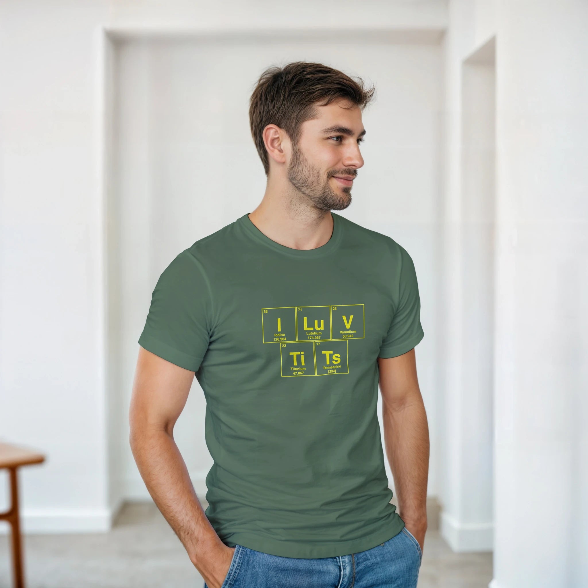 I LuV TiTs periodic table adult novelty tshirt military green