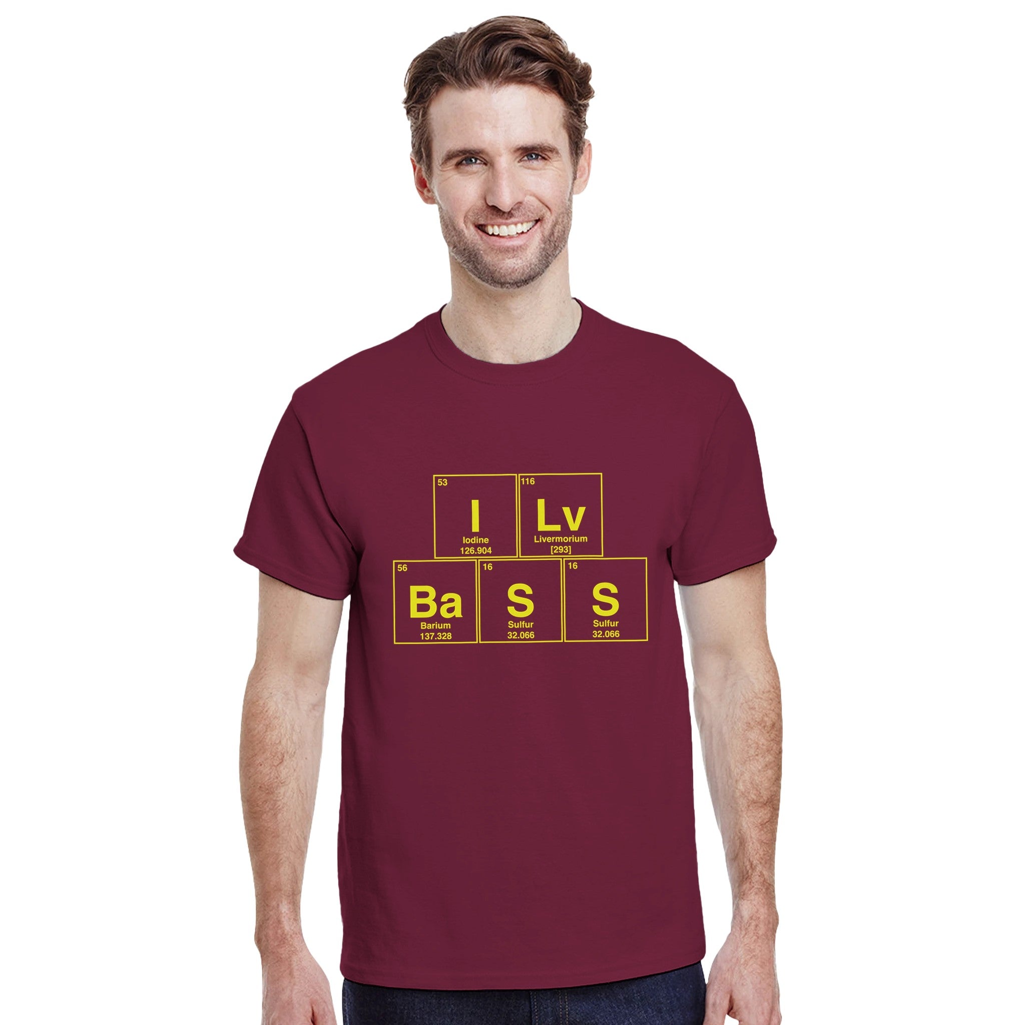 I Lv BaSS periodic table aduly novelty tshirt burgundy