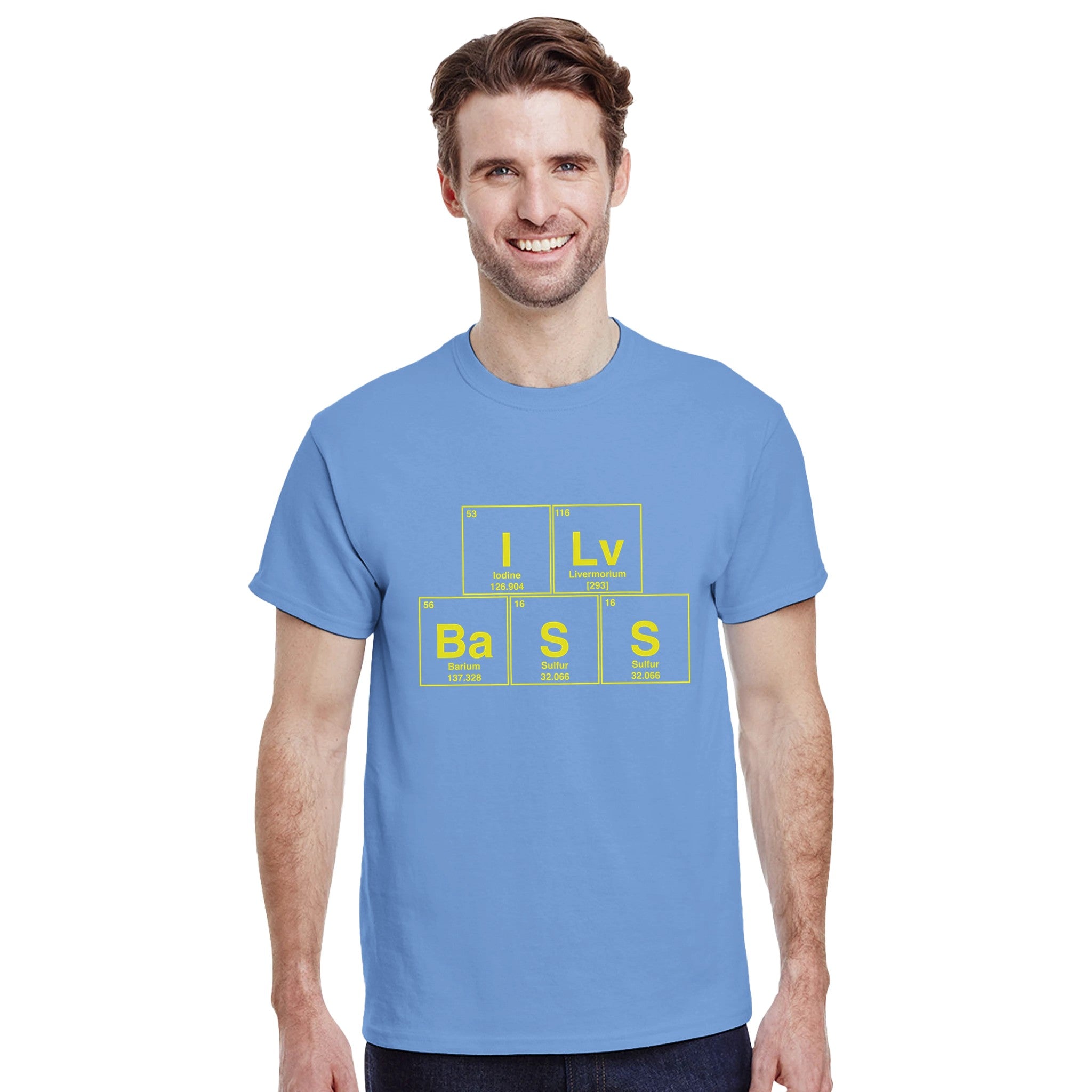 I Lv BaSS periodic table aduly novelty tshirt light blue