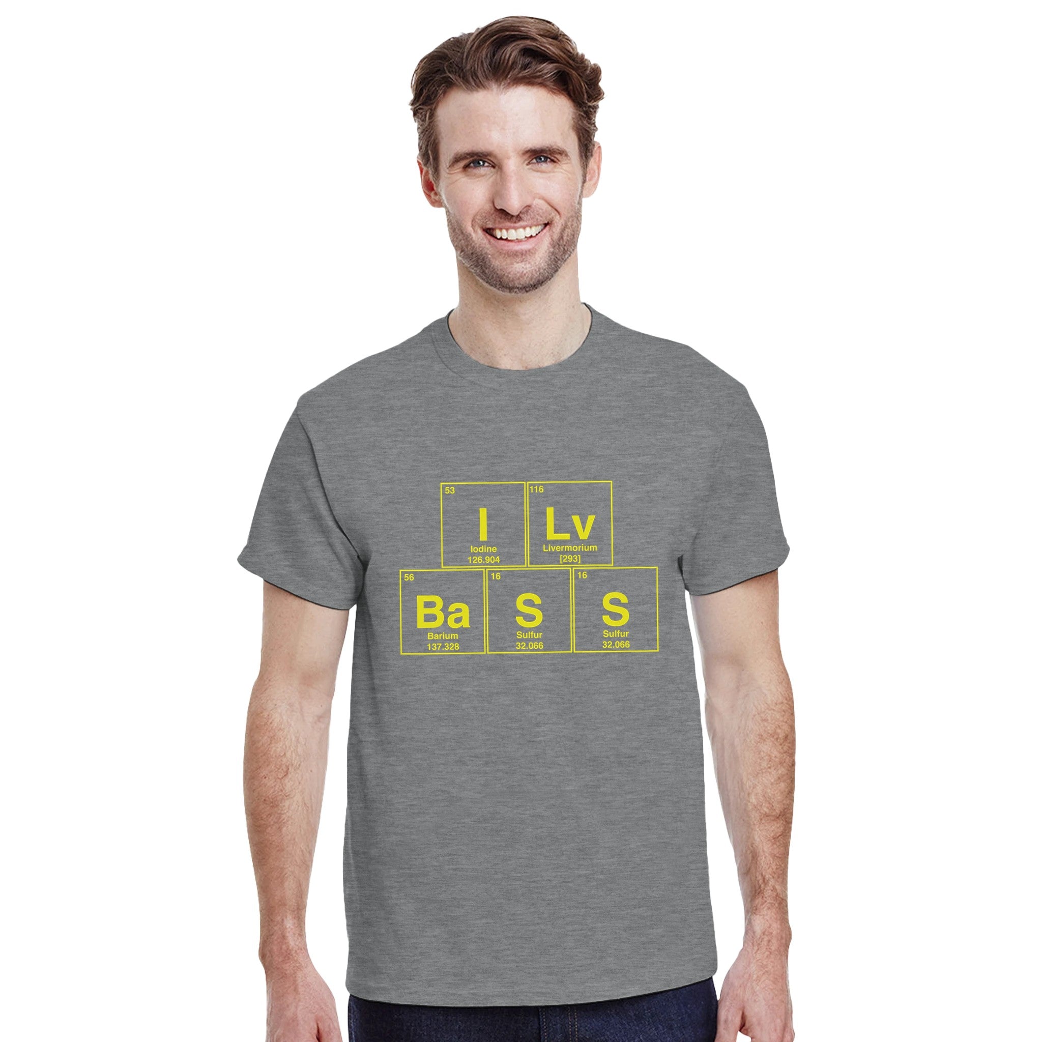 I Lv BaSS periodic table aduly novelty tshirt sport grey