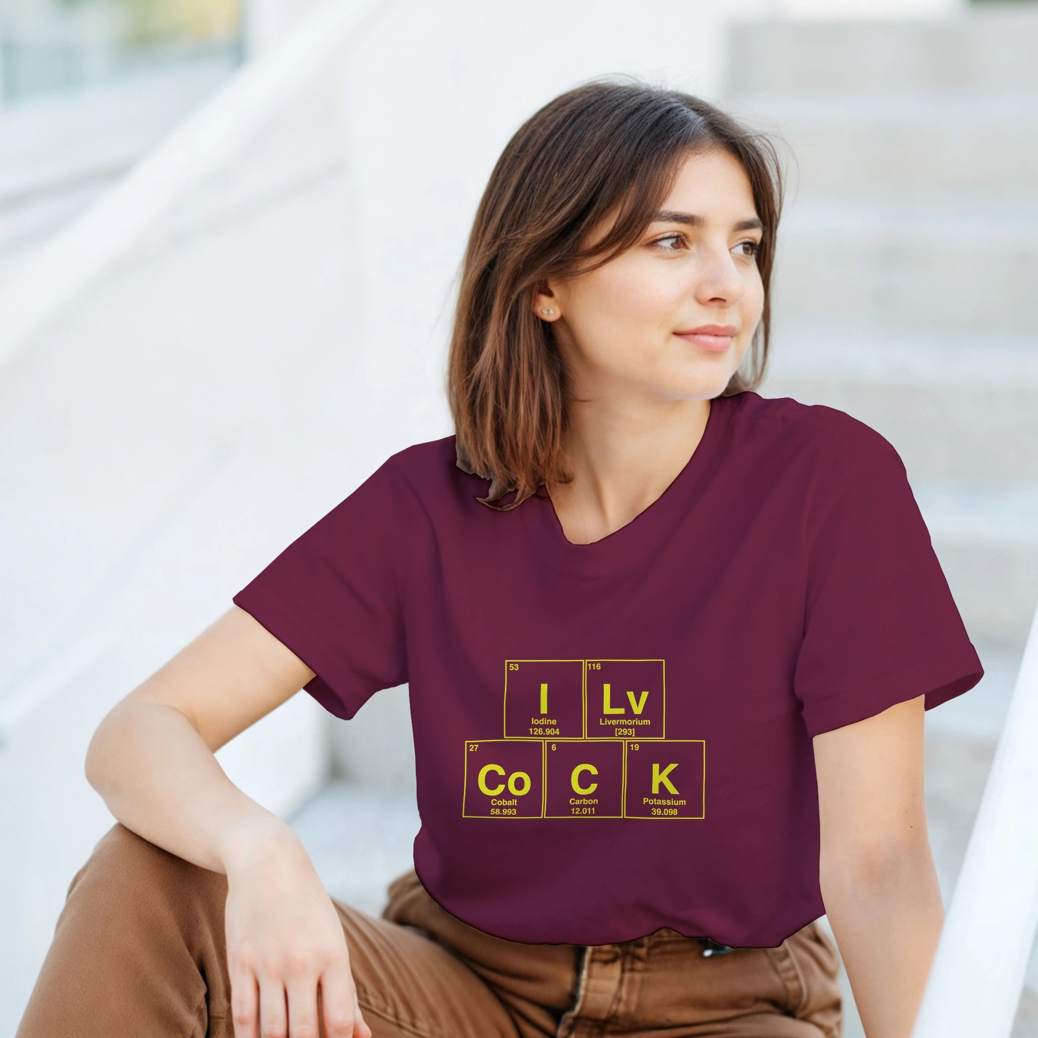 I Lv CoCK periodic table adult novelty tshirt sex burgundy