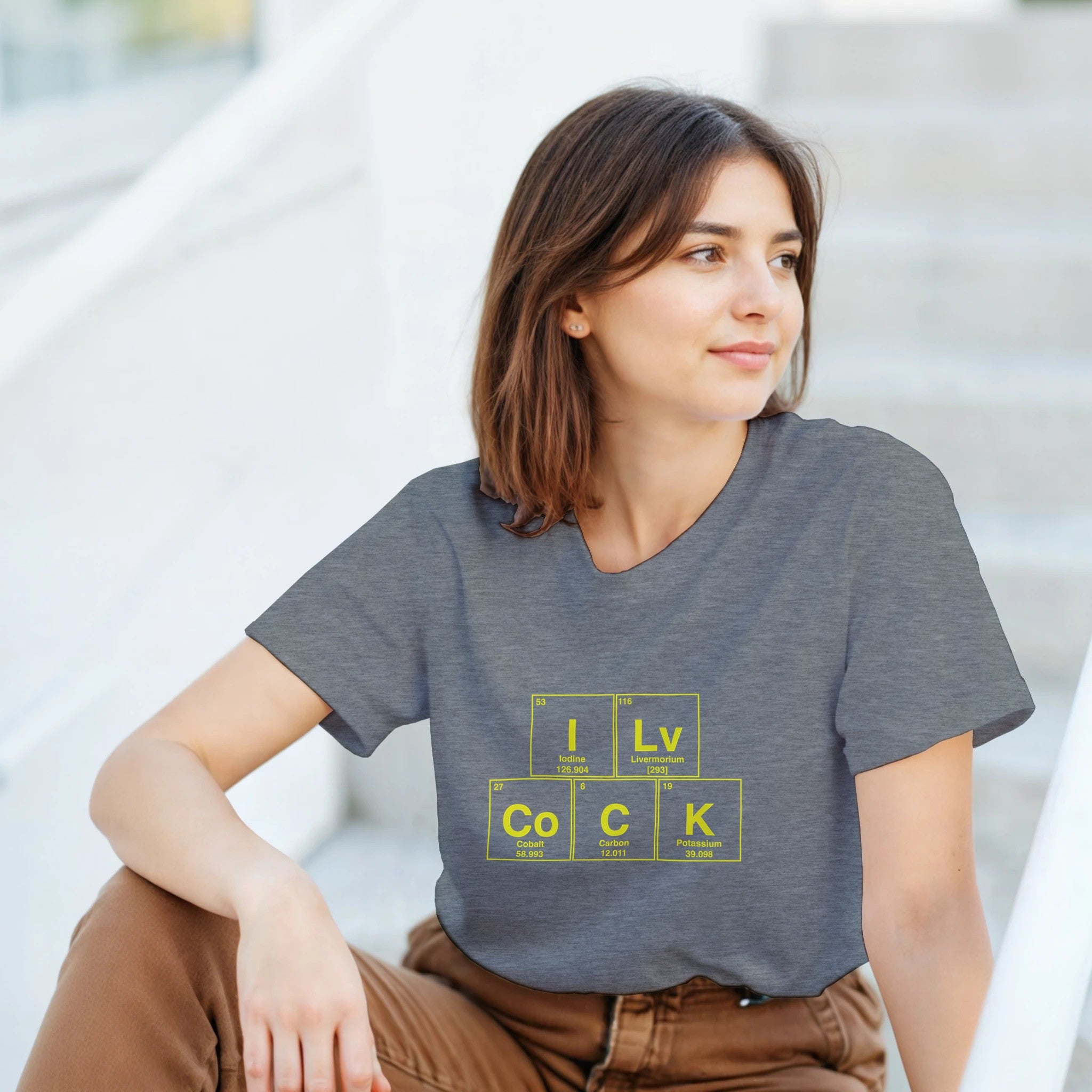 I Lv CoCK periodic table adult novelty tshirt sex dark grey