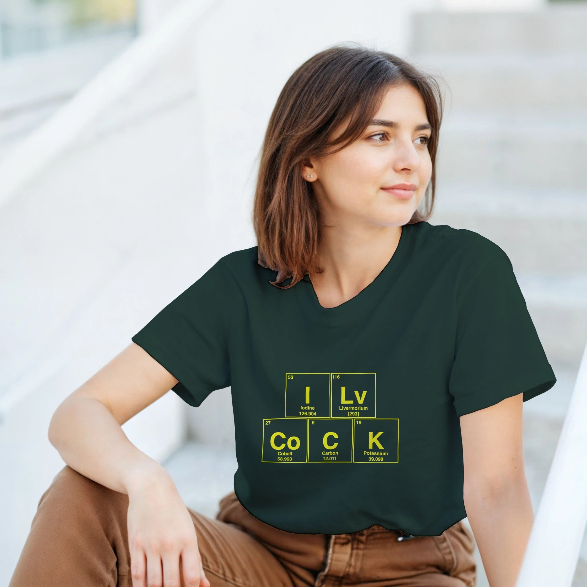 I Lv CoCK periodic table adult novelty tshirt sex forest green