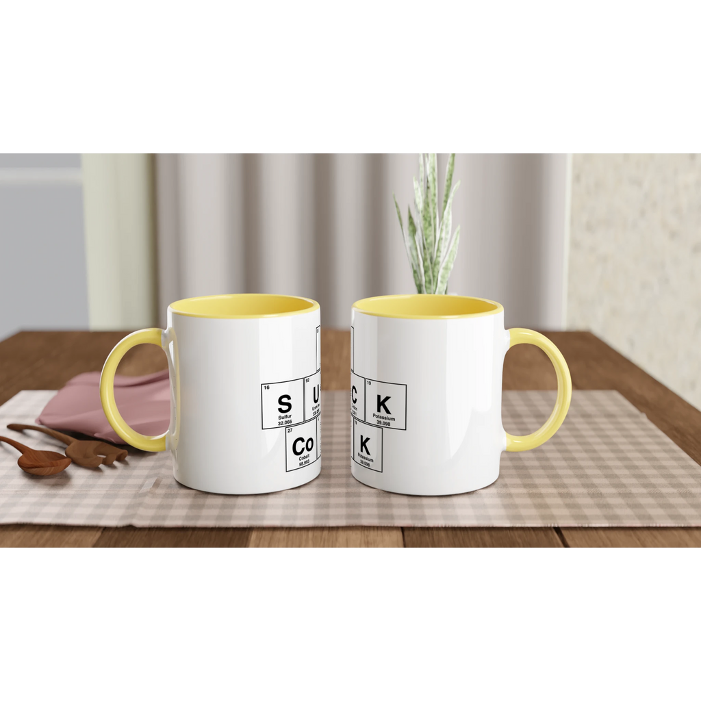 I SUCK CoCK adult novelty cup tea coffee yellow pair