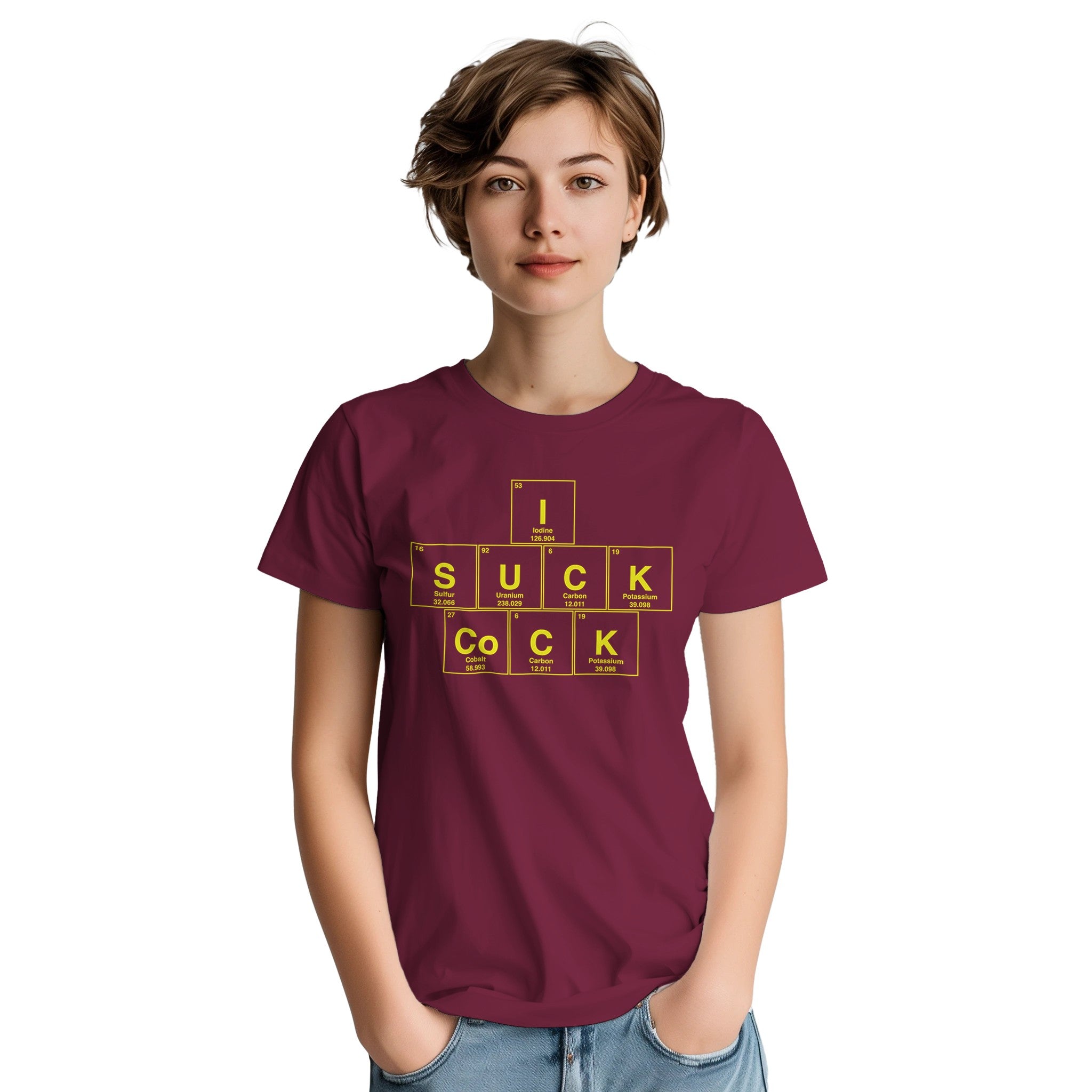 I SUCK CoCK periodic table adult novelty tshirt sex burgundy