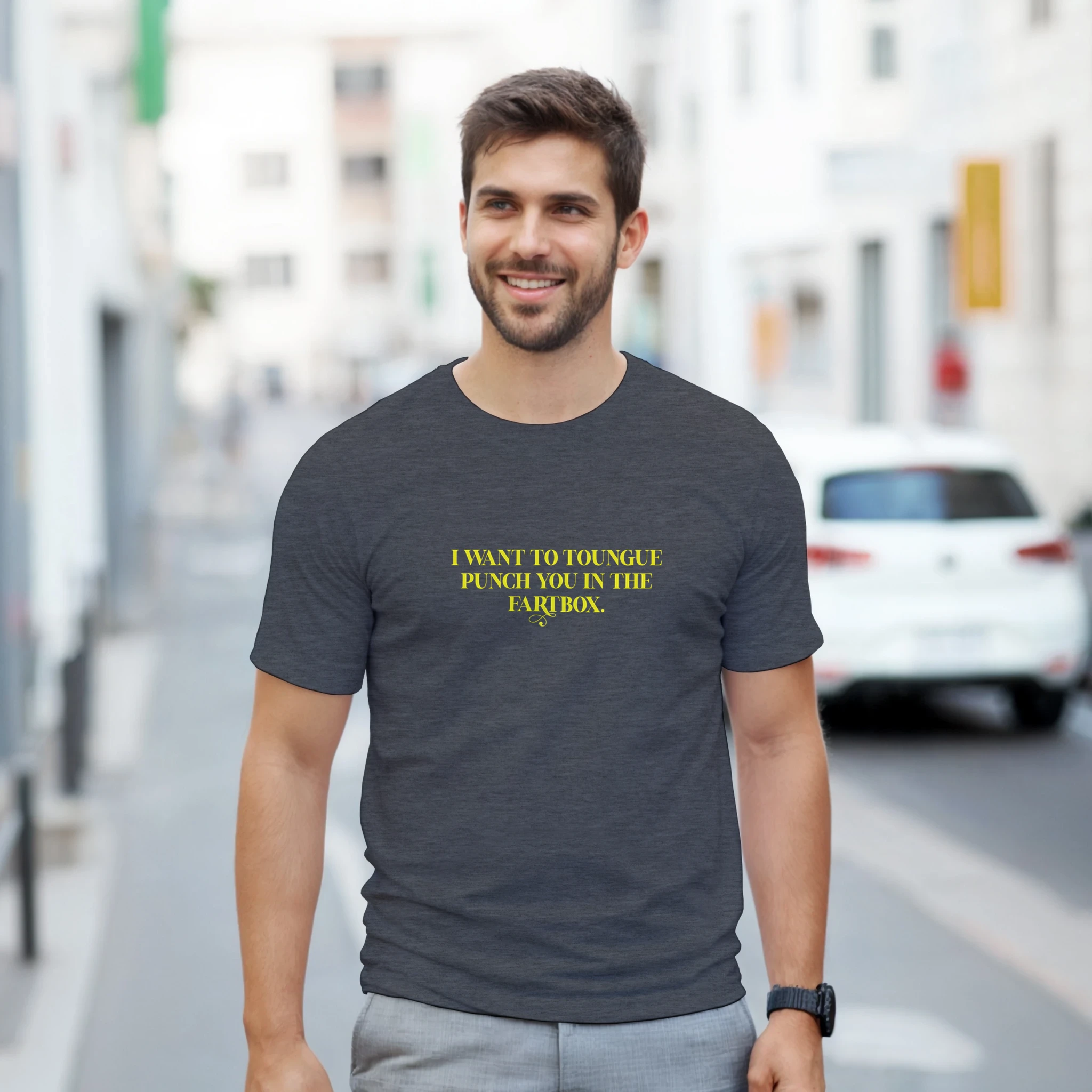 I WANT TO TONGUE PUNCH YOU IN THE FARTBOX ADULT NOVELTY TSHIRT GRAPHITE HEATHER 9