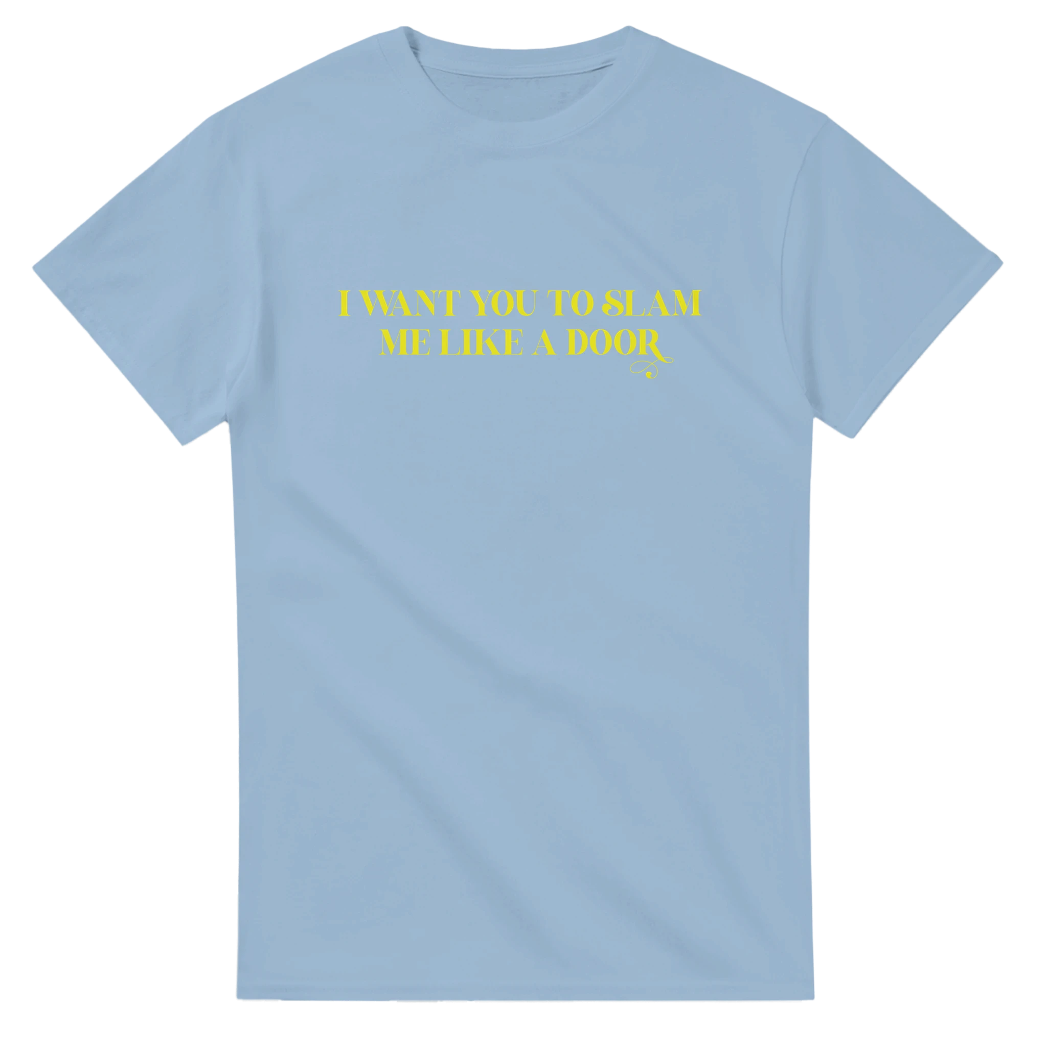 I WANT YOU TO SLAM ME LIKE A DOOR ADULT NOVELTY TSHIRT LIGHT BLUE 2