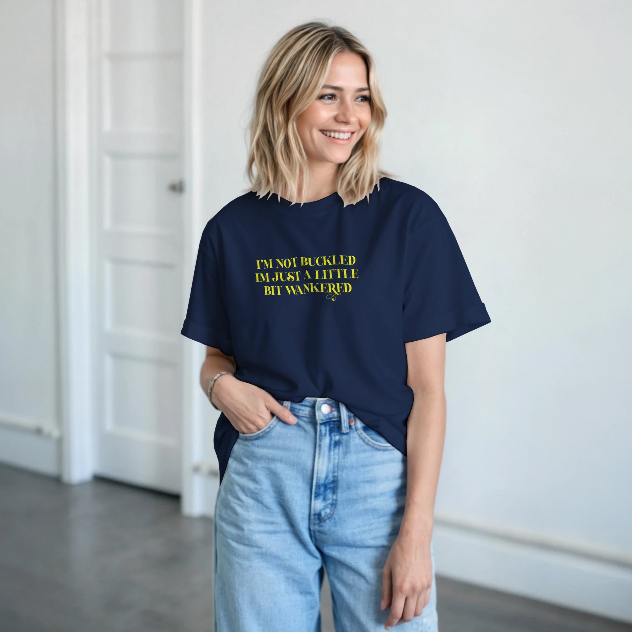 I'm not buckled I'm just a little bit wankered adult novelty tshirt navy blue 3