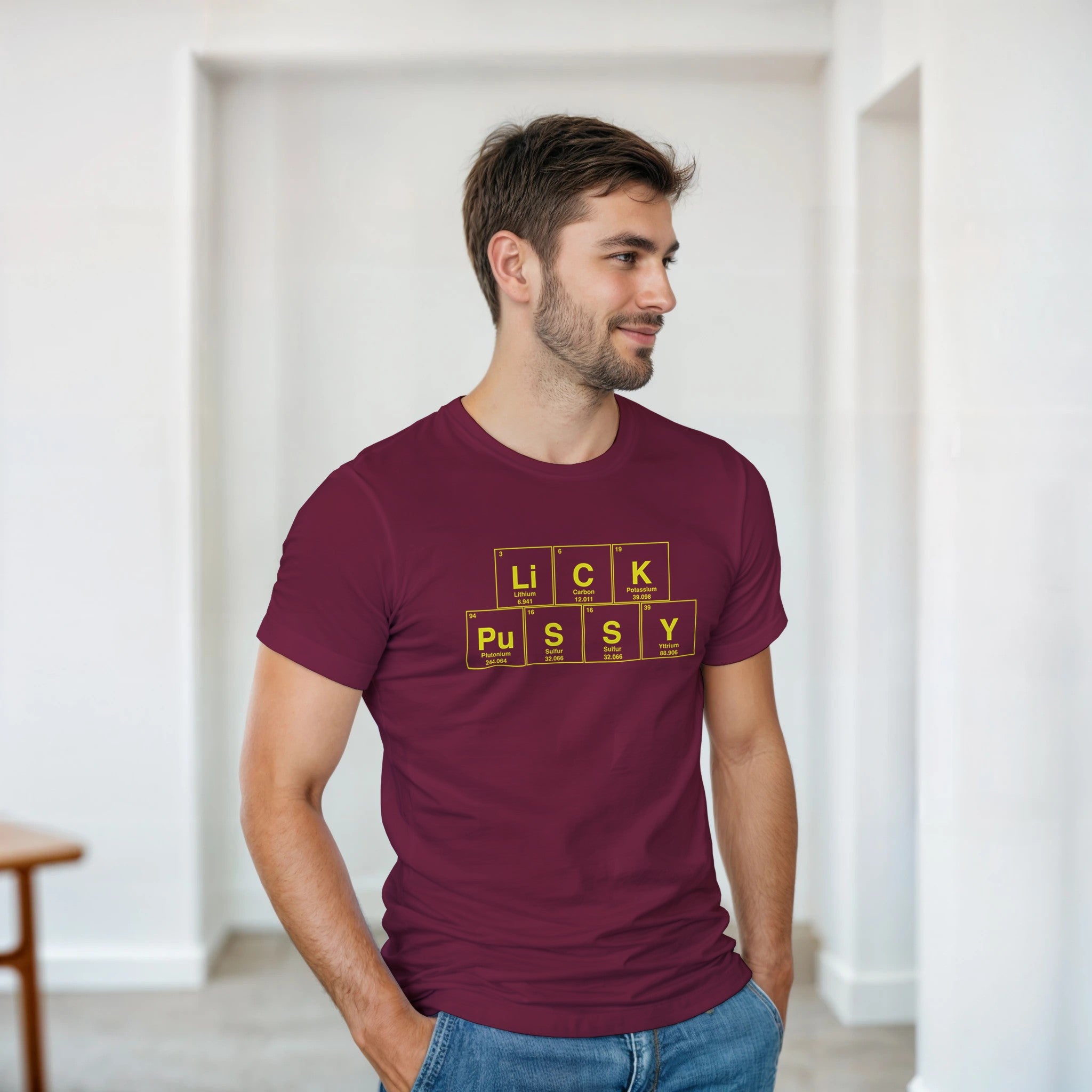LiCK PuSSY periodic table adult novelty tshirt sex burgundy