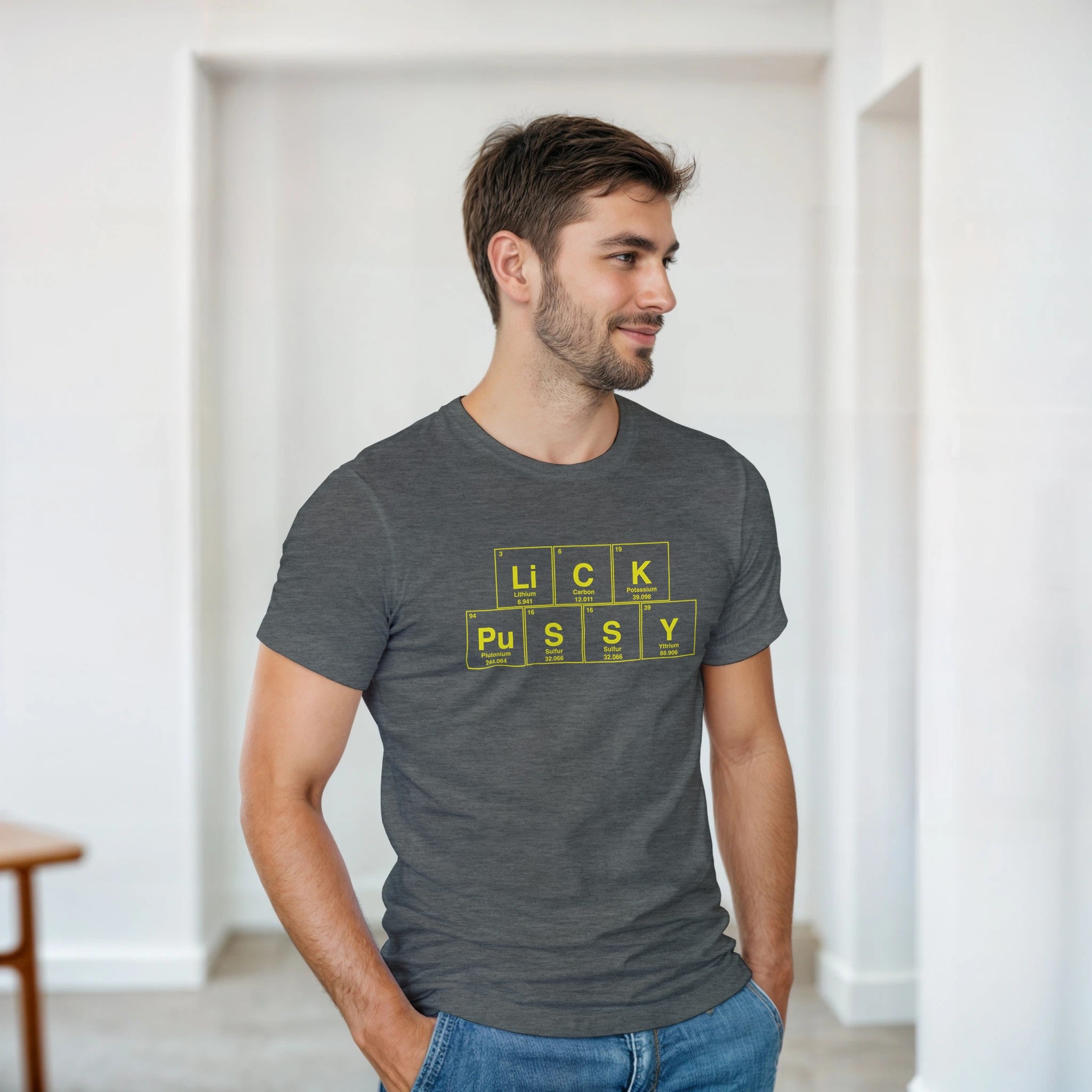 LiCK PuSSY periodic table adult novelty tshirt sex dark grey