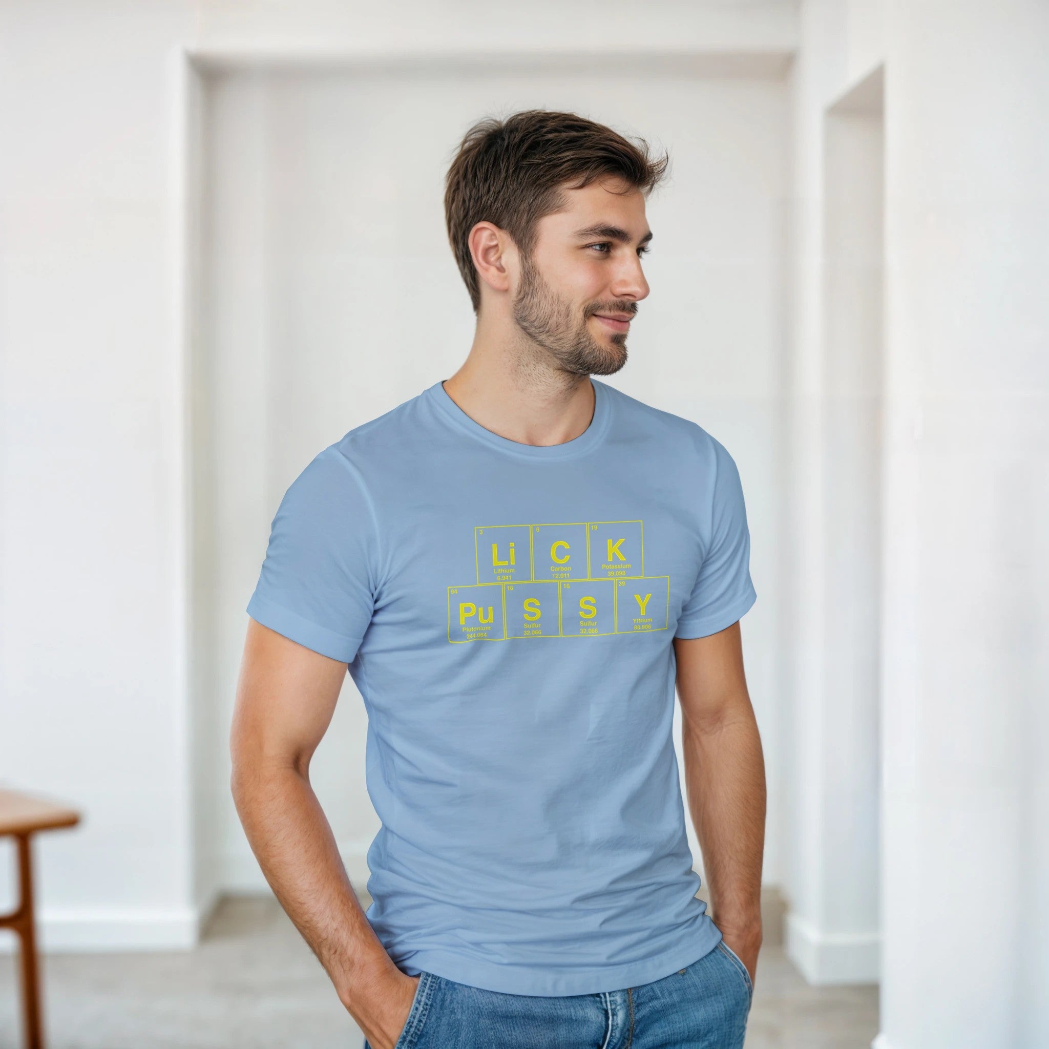 LiCK PuSSY periodic table adult novelty tshirt sex oral light blue