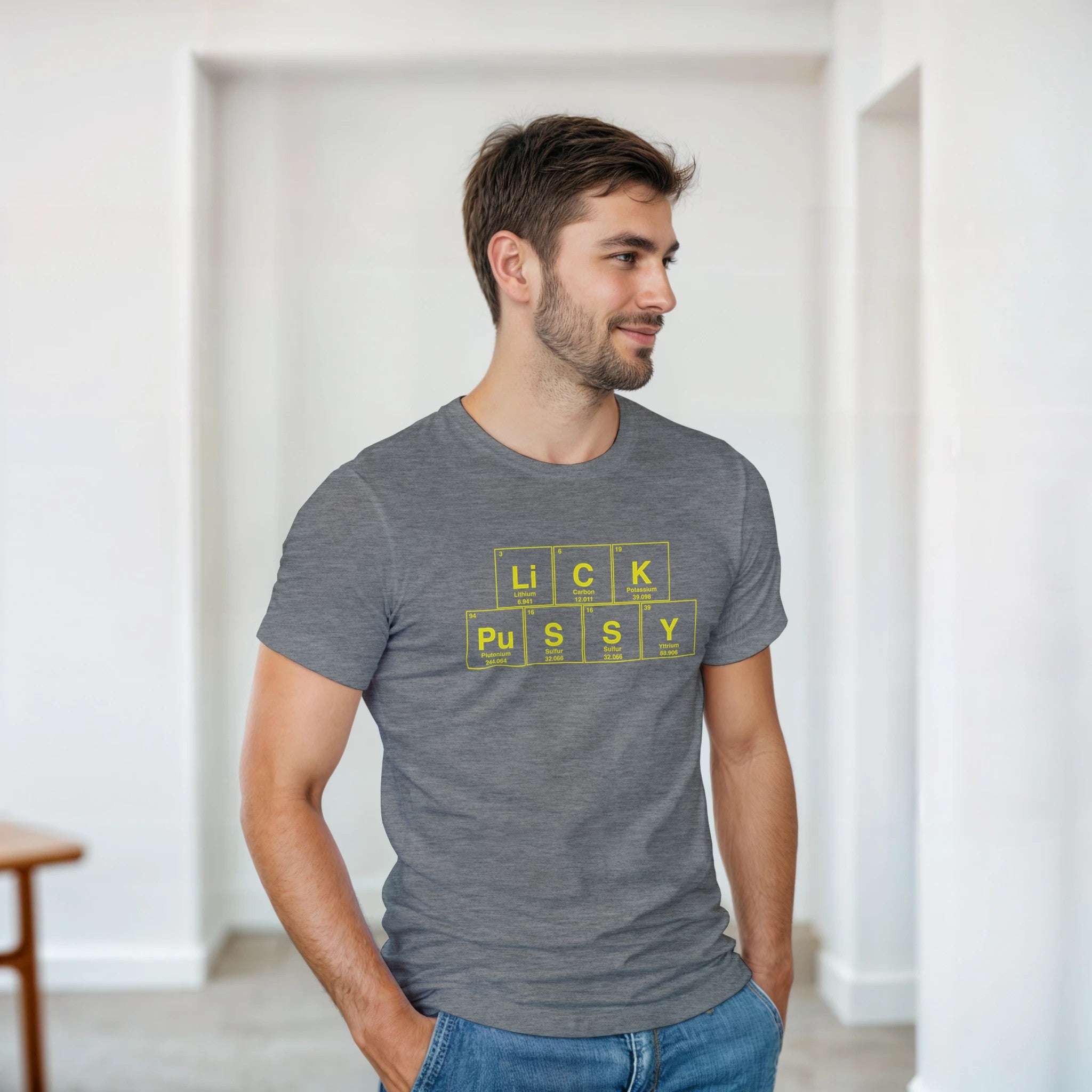 LiCK PuSSY periodic table adult novelty tshirt sex sport grey