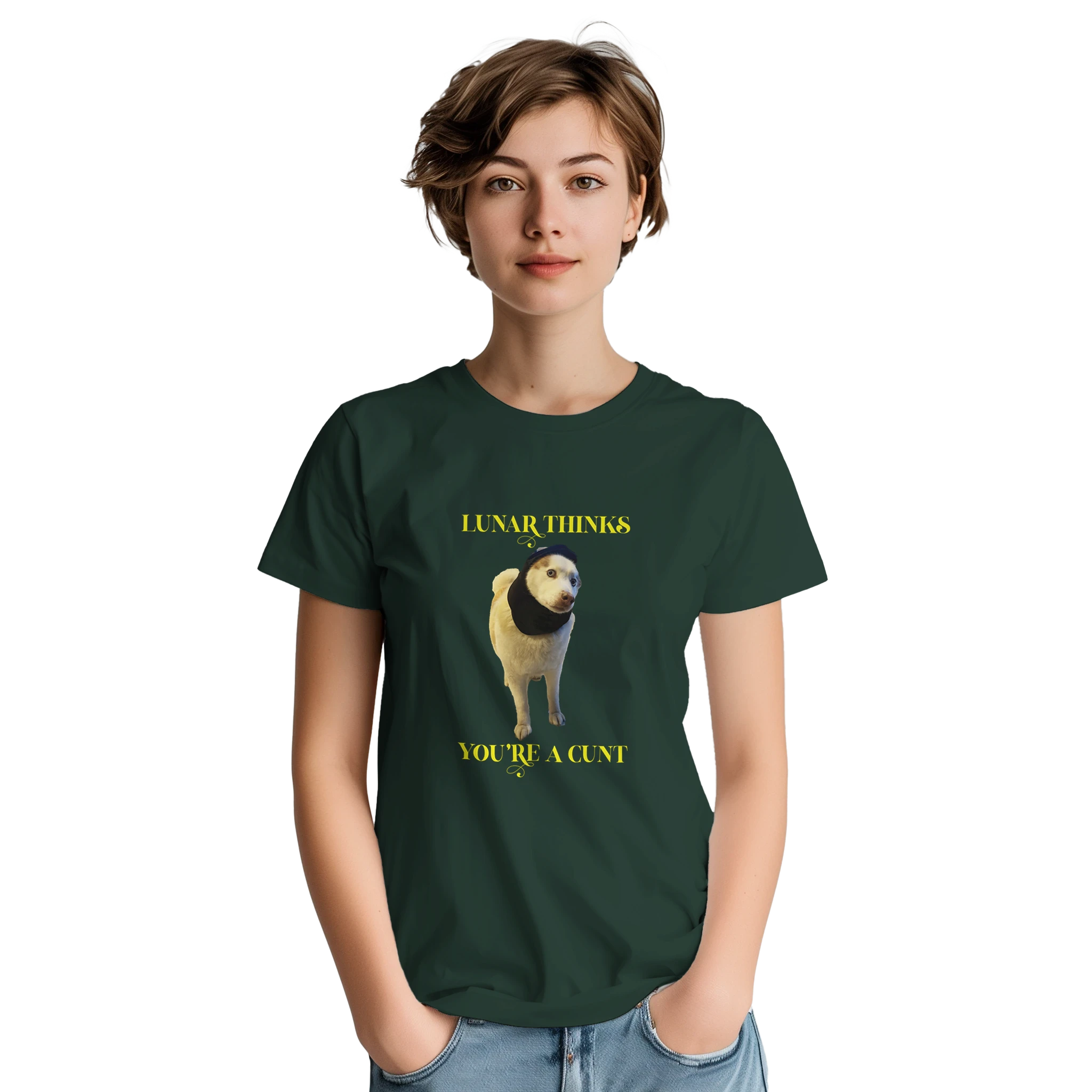 Lunar thinks you're a cunt novelty adult tshirt forest green