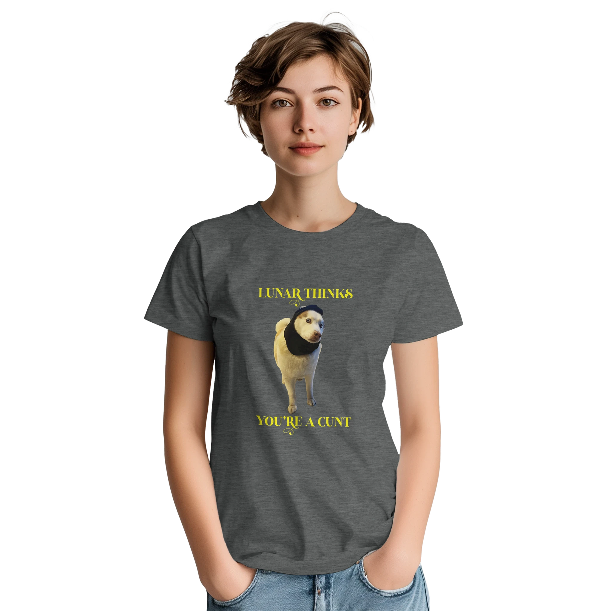 Lunar thinks you're a cunt novelty adult tshirt graphite grey