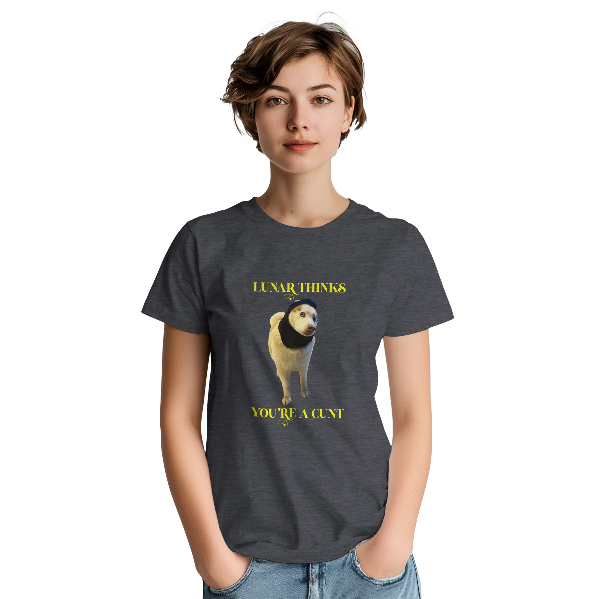 Lunar thinks you're a cunt novelty adult tshirt graphite hether