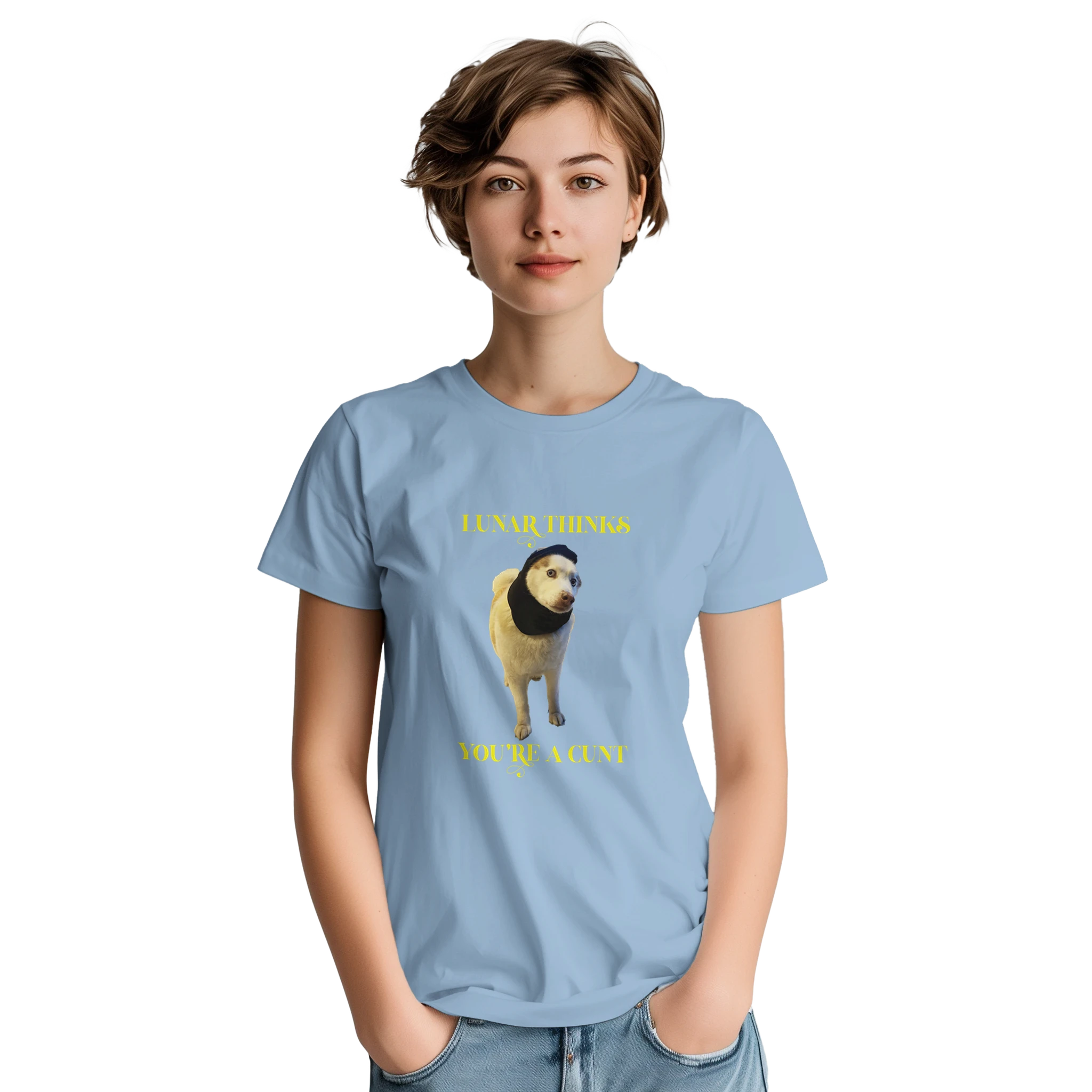 Lunar thinks you're a cunt novelty adult tshirt light blue 2