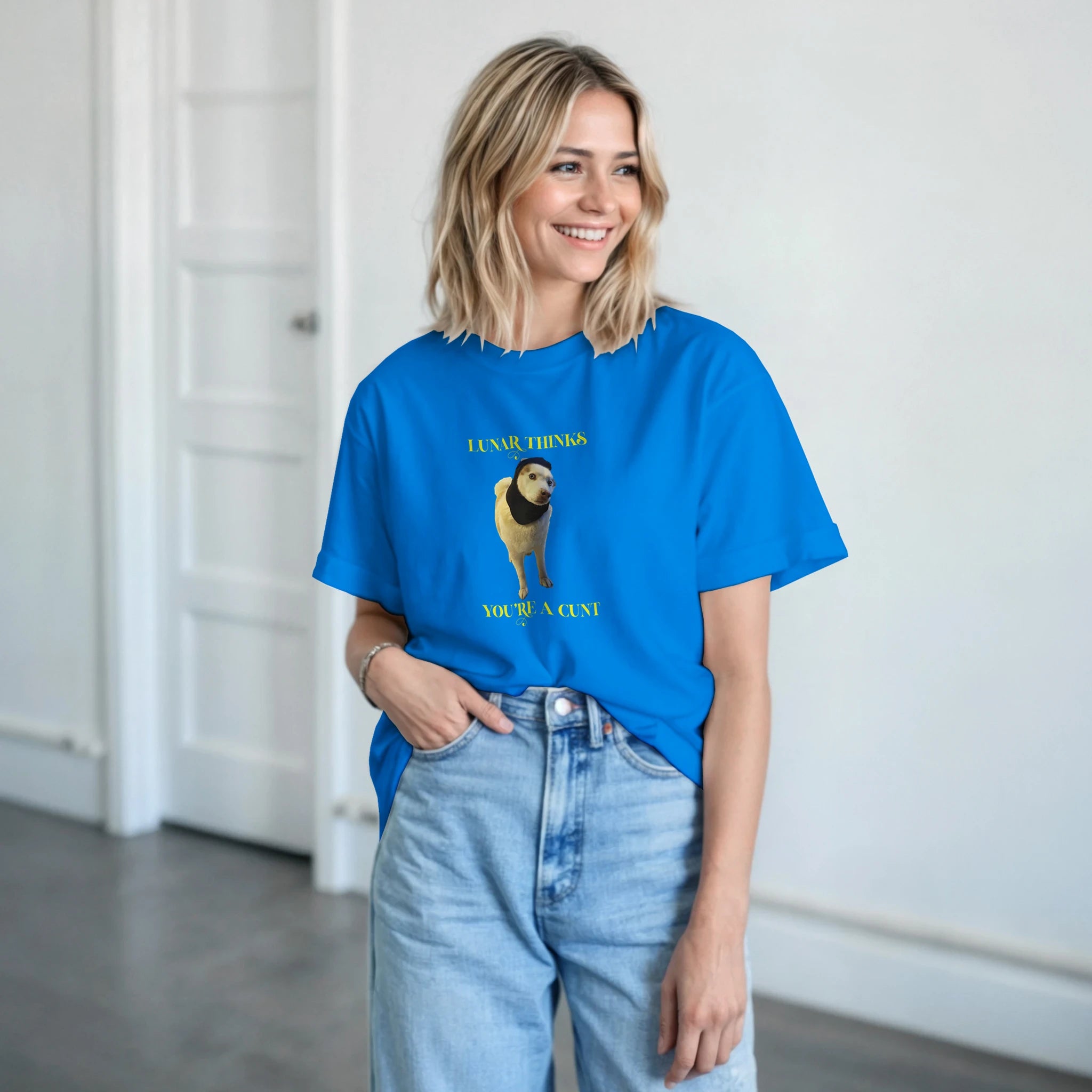Lunar thinks you're a cunt novelty adult tshirt royal blue