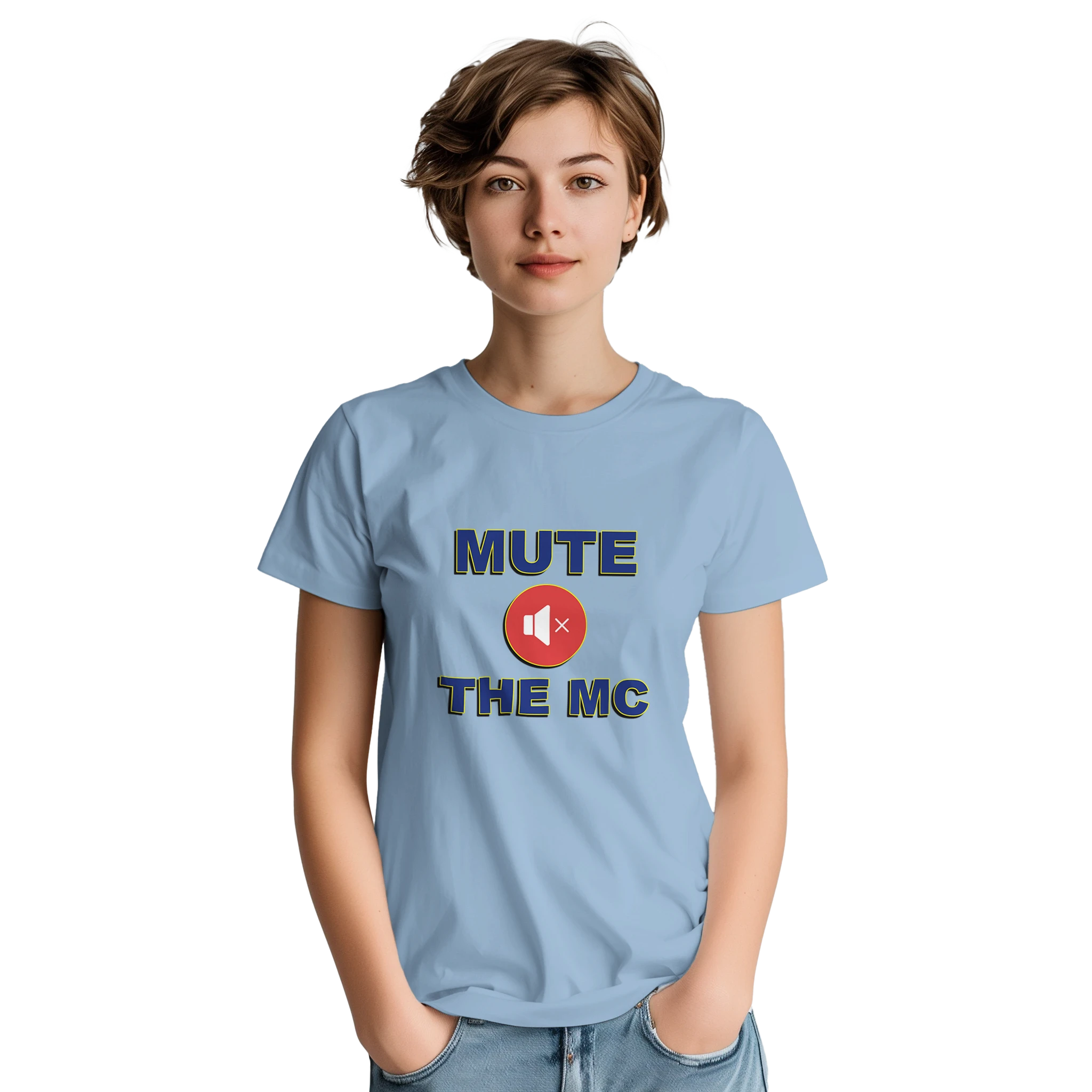 MUTE THE MC ADULT TSHIRT NOVELTY DRUM AND BASS LIGHT BLUE