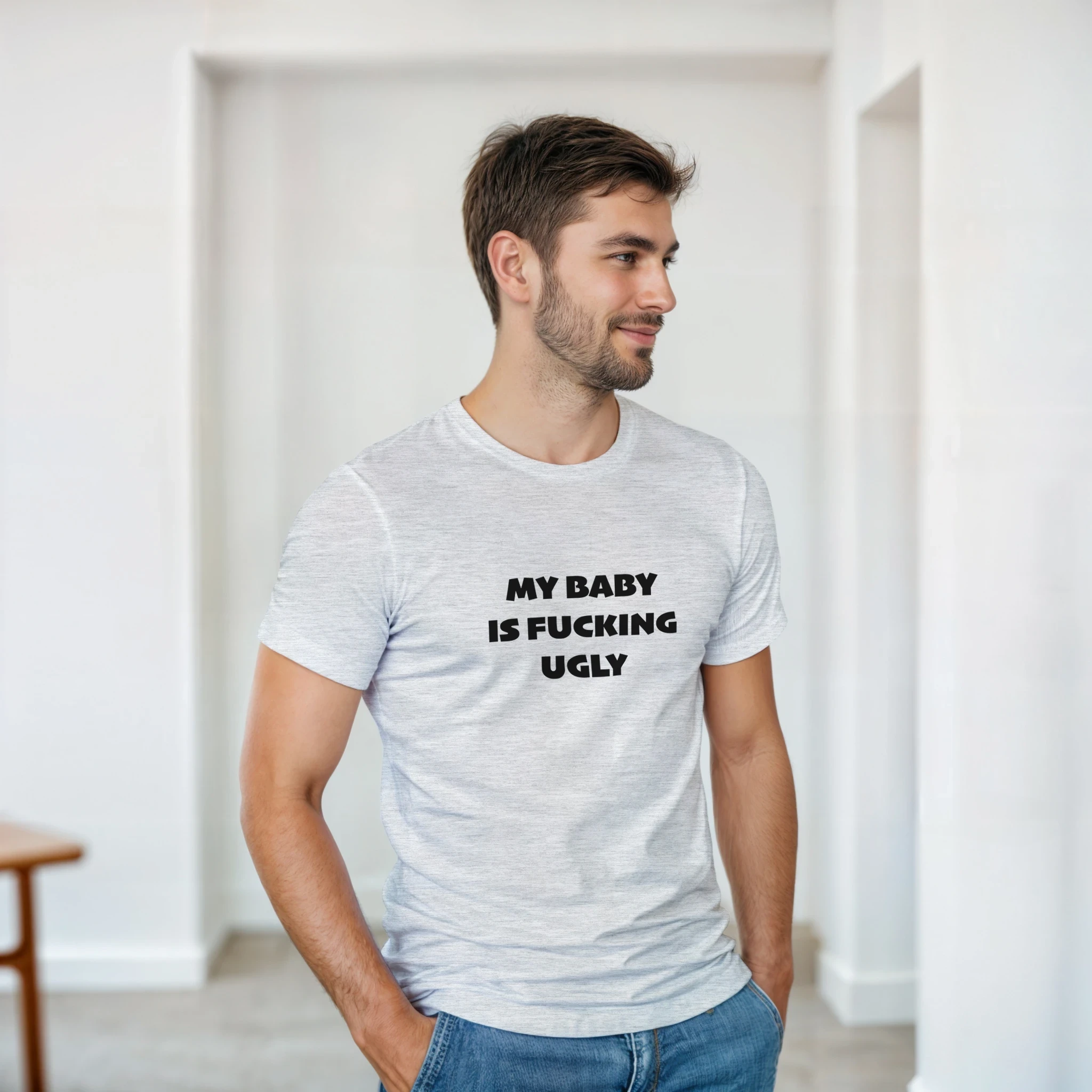 MY BABY IS FUCKING UGLY ADULT NOVELTY TSHIRT ASH GREY 3