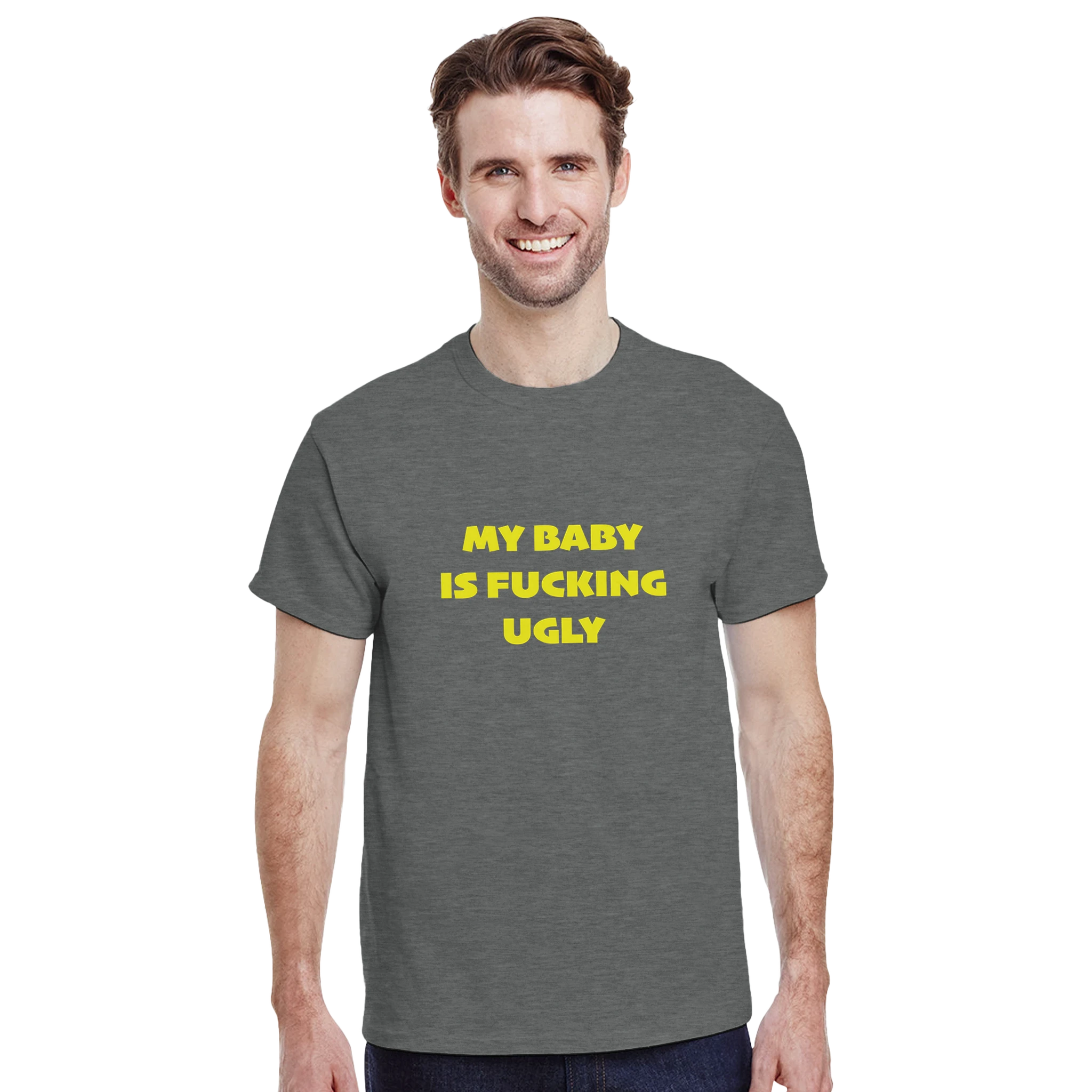 MY BABY IS FUCKING UGLY ADULT NOVELTY TSHIRT GRAPHITE GREY