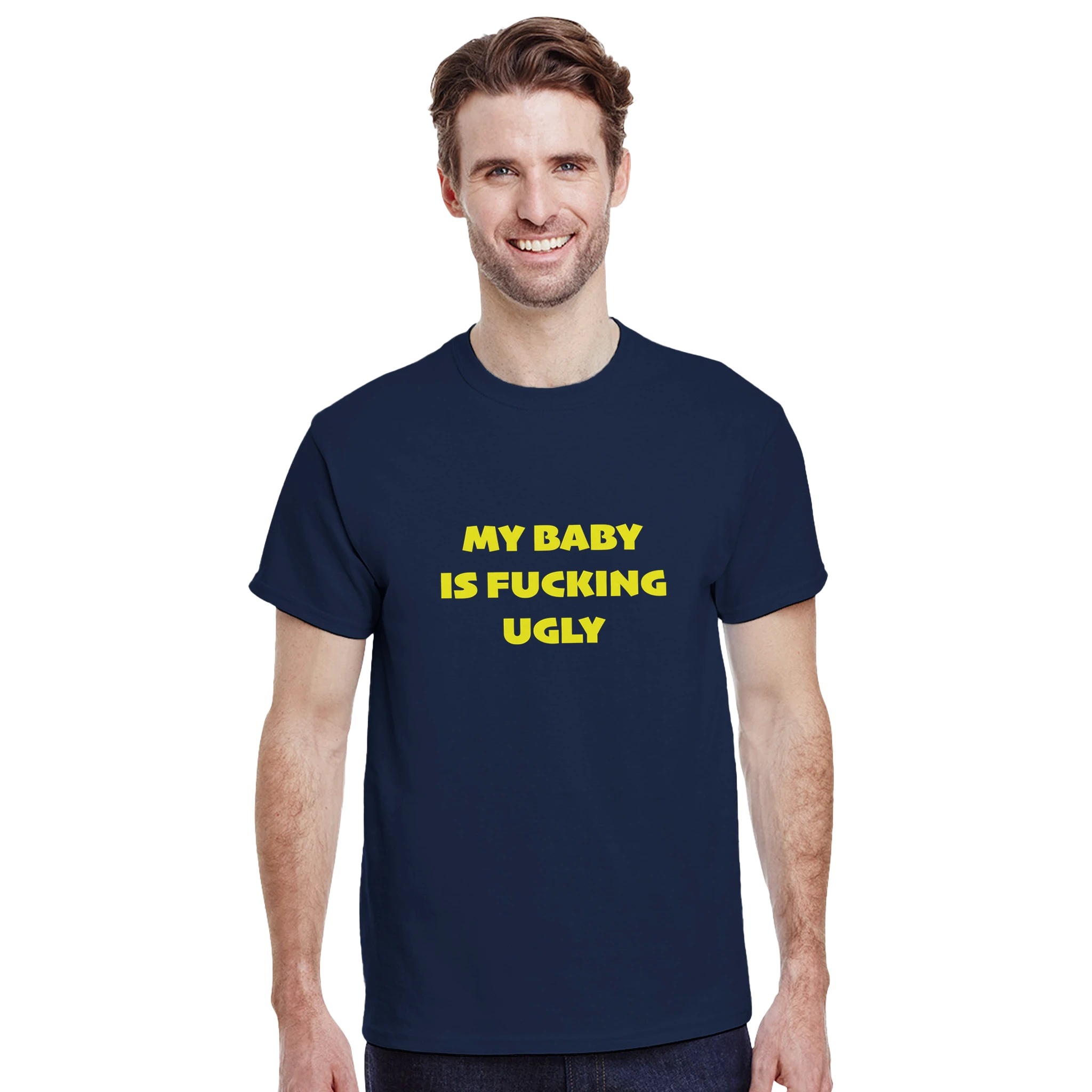 MY BABY IS FUCKING UGLY ADULT NOVELTY TSHIRT NAVY BLUE