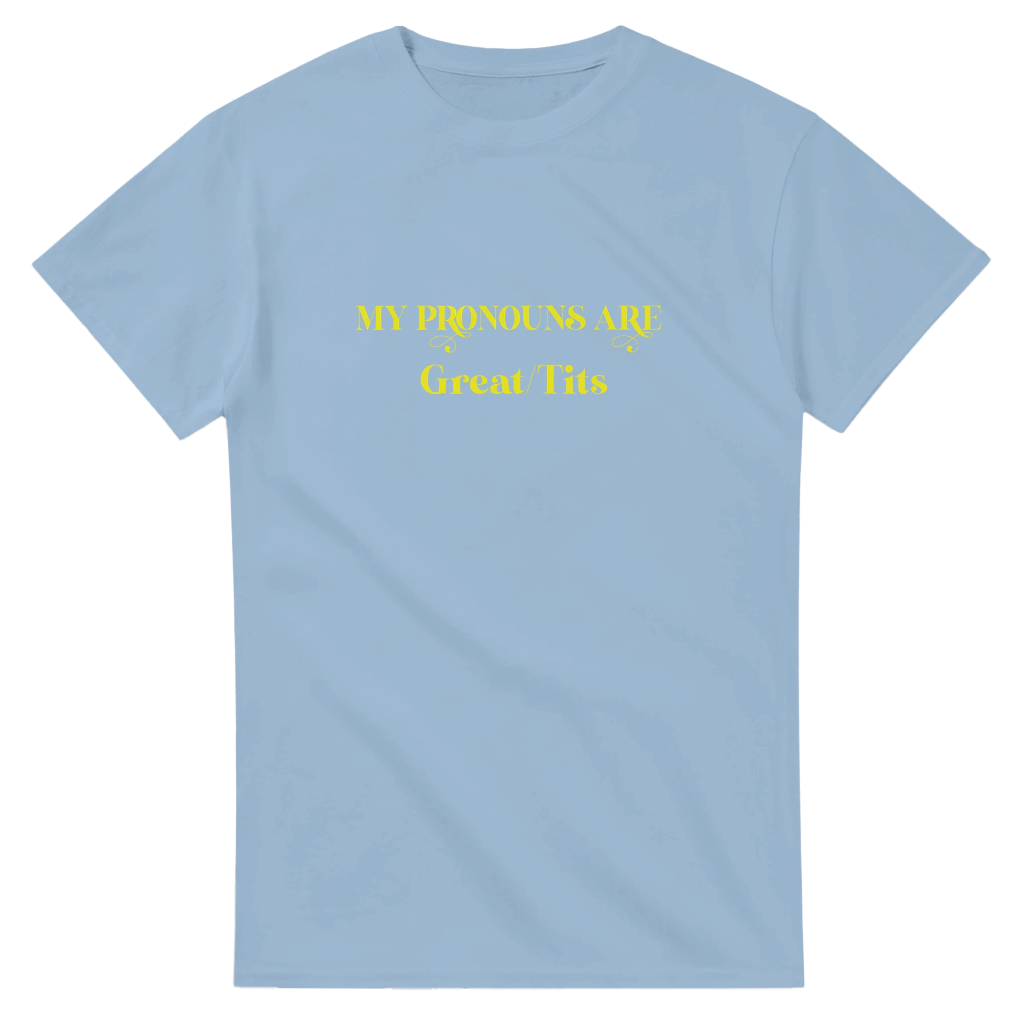 MY PRONOUNS ARE GREAT TITS ADULT NOVELTY TSHIRT