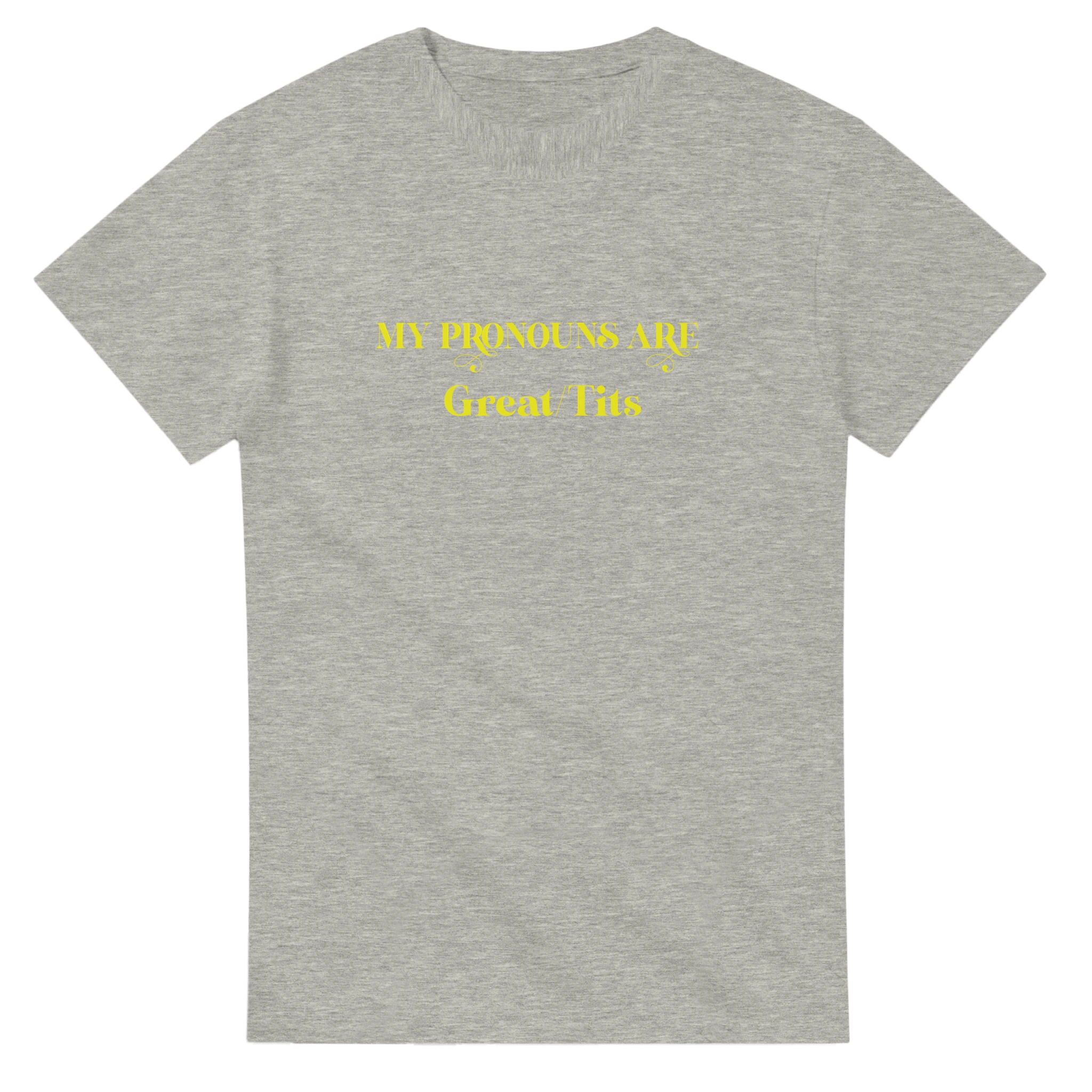 MY PRONOUNS ARE GREAT TITS ADULT NOVELTY TSHIRT ASH