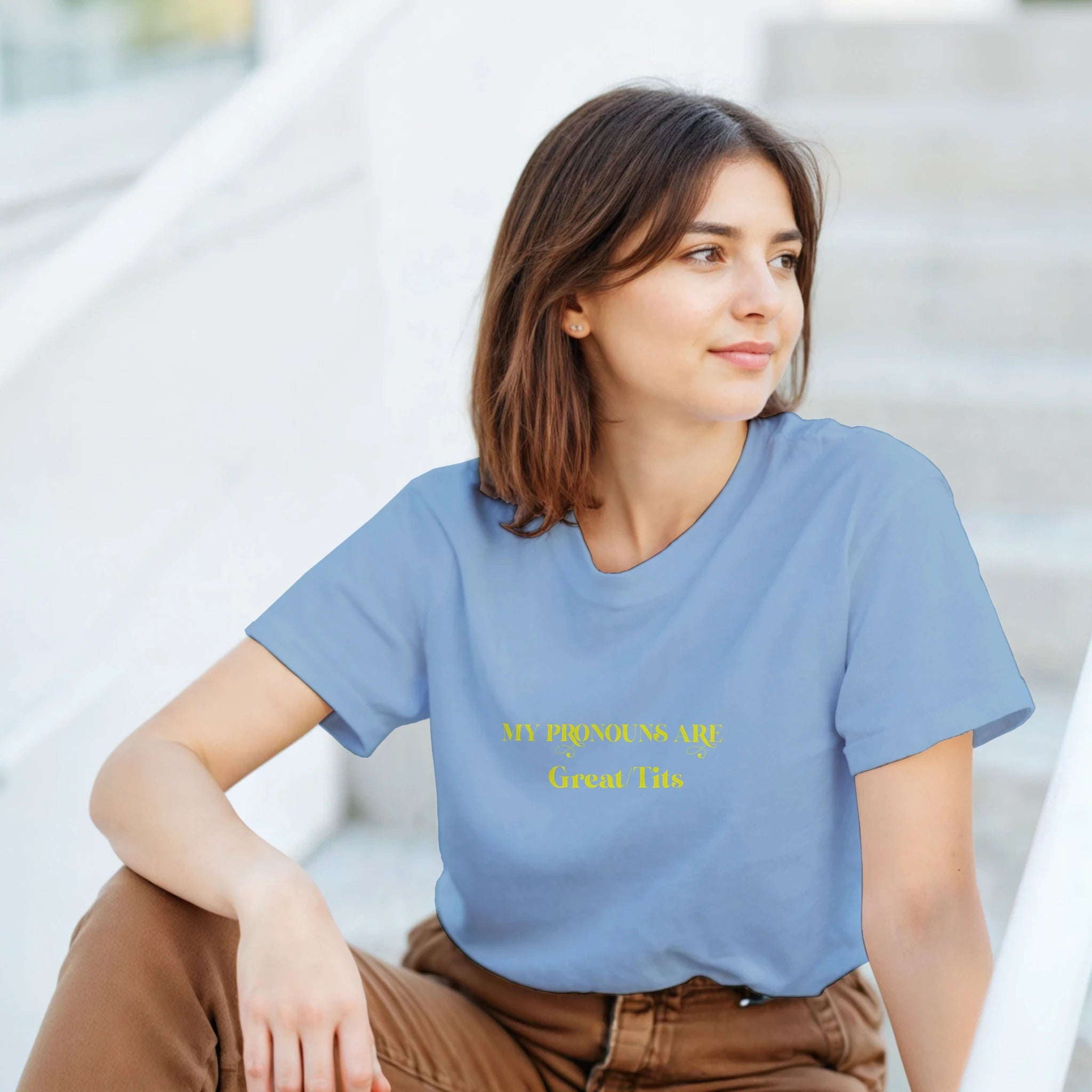 MY PRONOUNS ARE GREAT TITS ADULT NOVELTY TSHIRT LIGHT BLUE 4