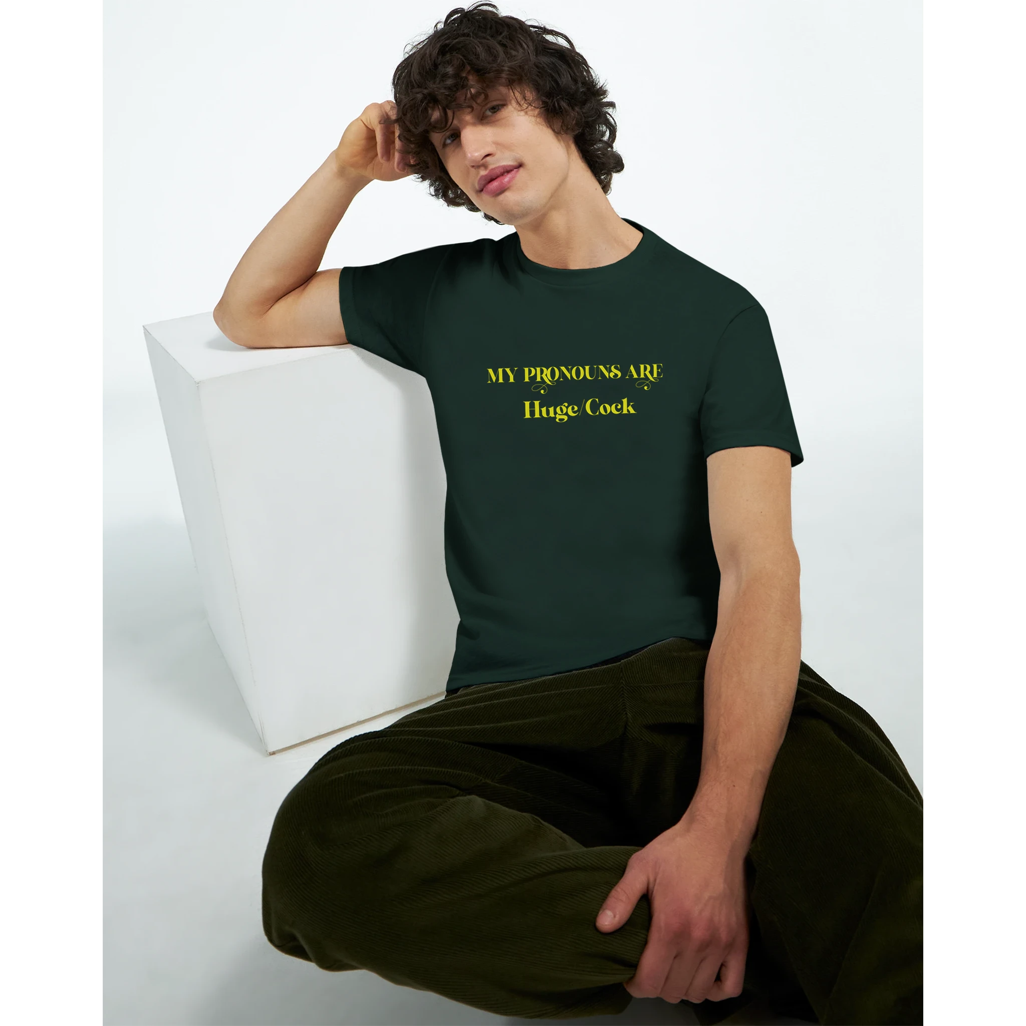 MY PRONOUNS ARE HUGE COCK ADULT TSHIRT FOREST GREEN 2