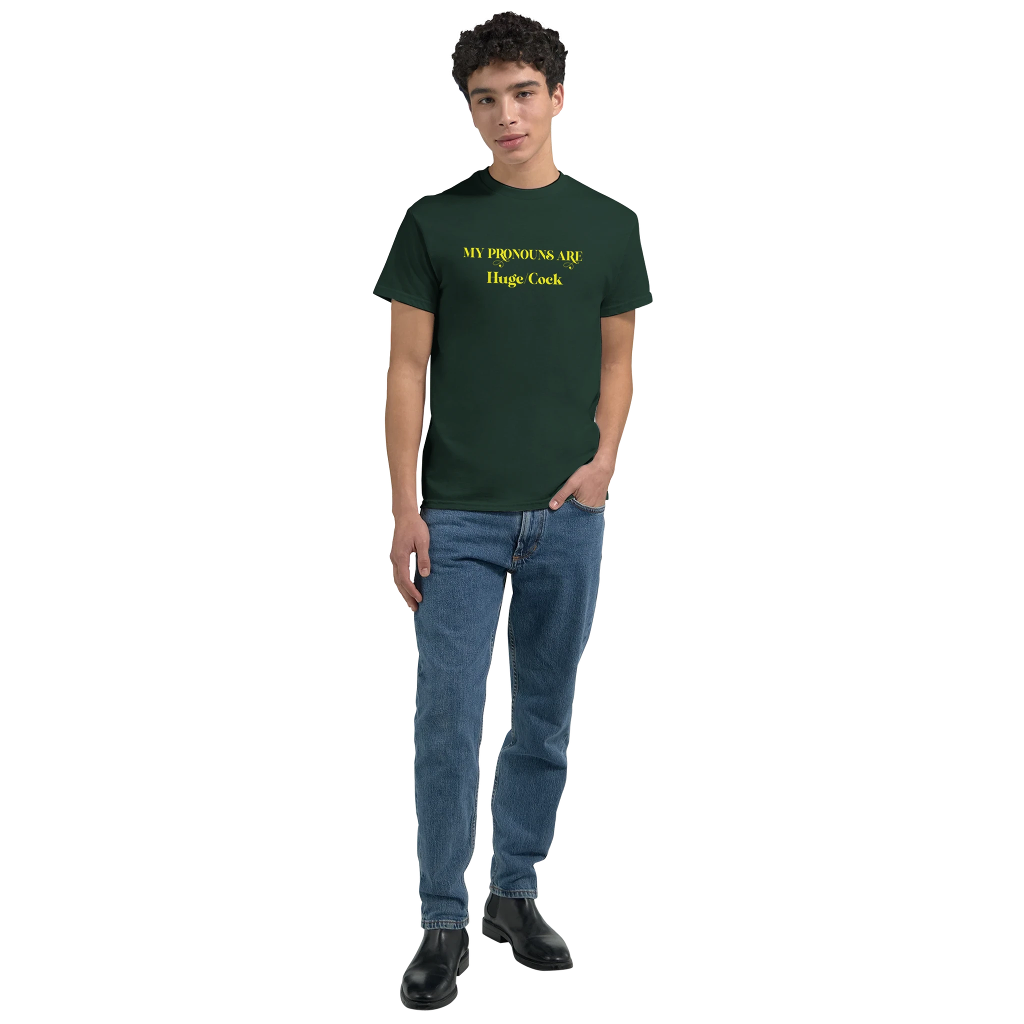 MY PRONOUNS ARE HUGE COCK ADULT TSHIRT FOREST GREEN 3