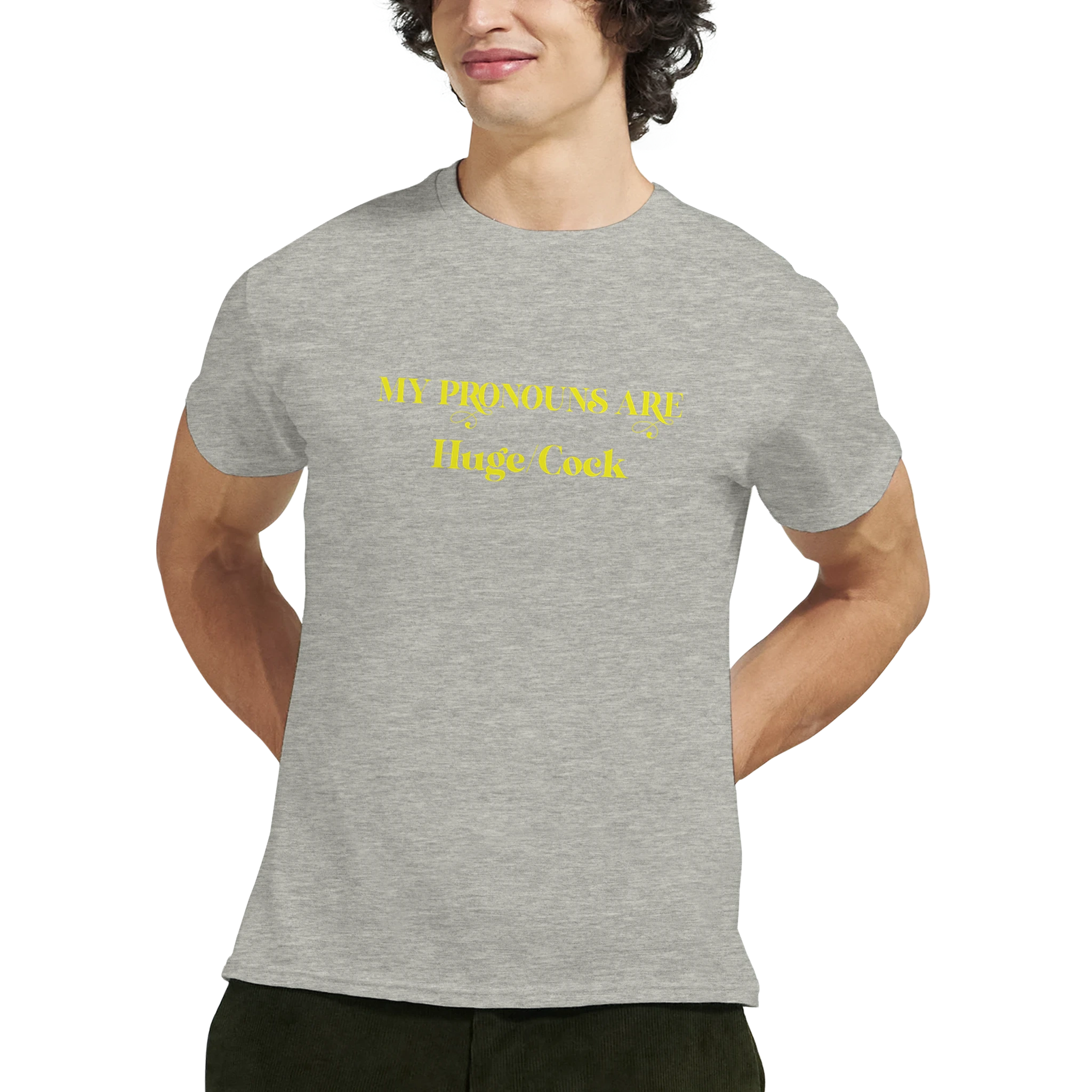 MY PRONOUNS ARE HUGE COCK ADULT TSHIRT NOVELTY ASH