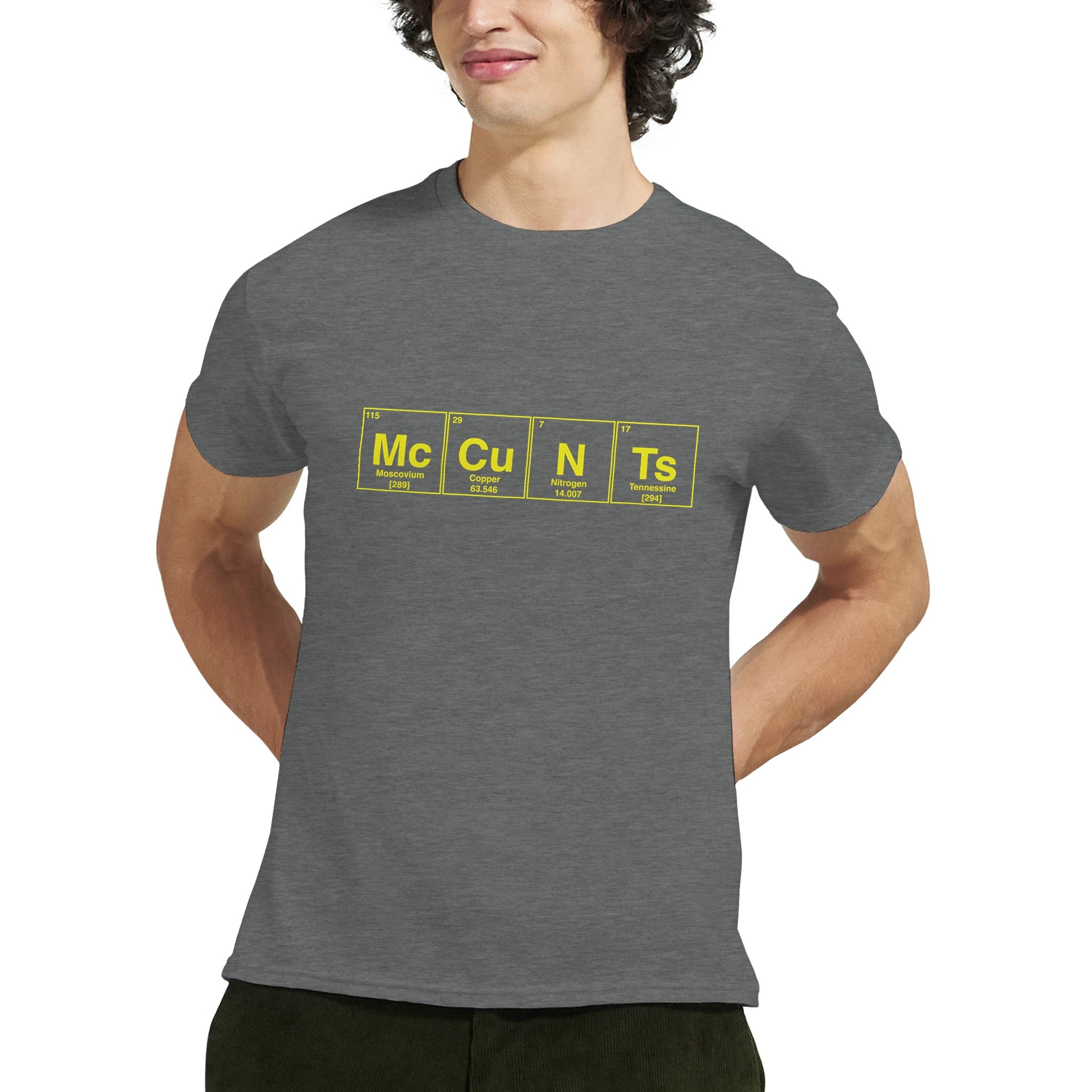 McCuNTs periodic table adult novelty tshirt dark grey