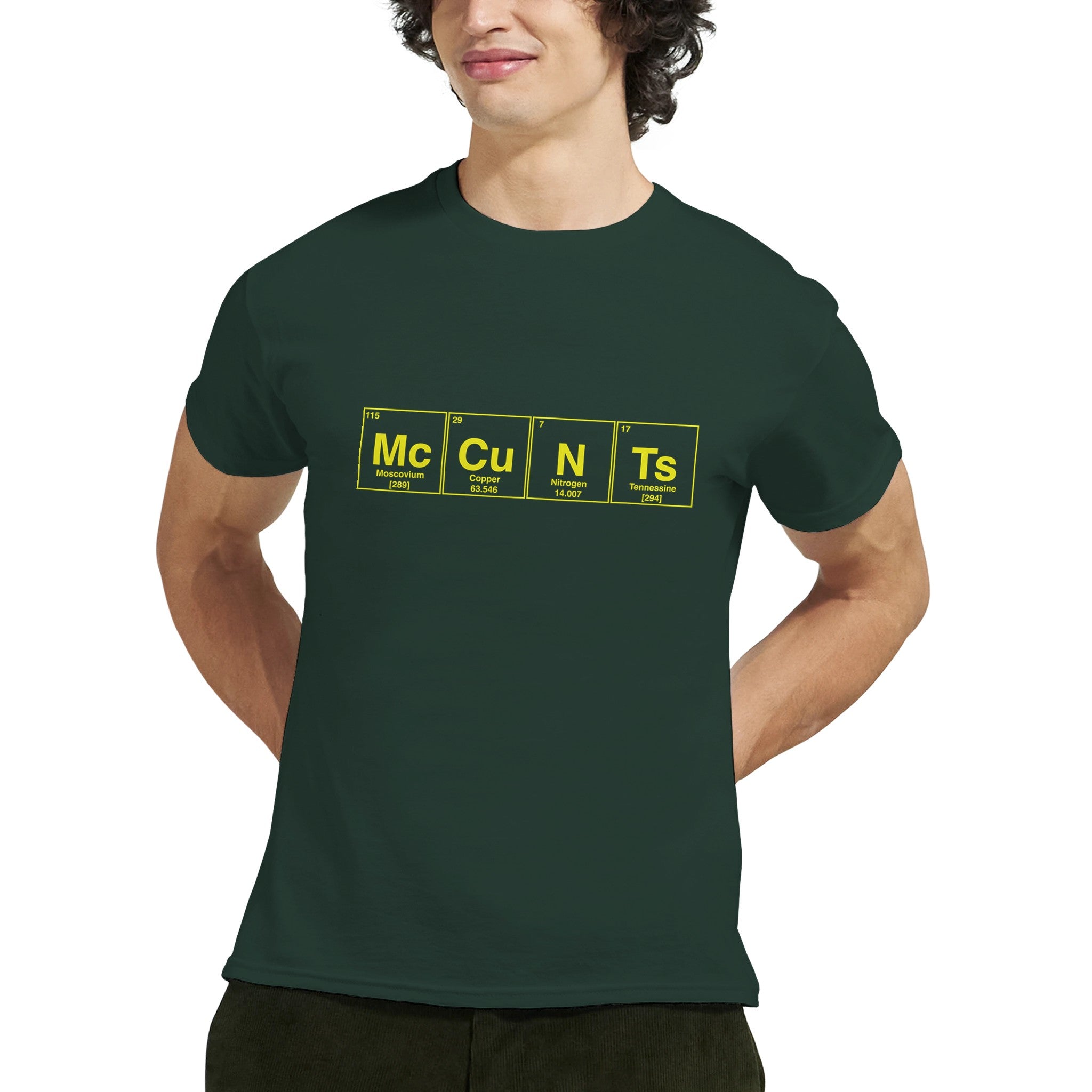 McCuNTs periodic table adult novelty tshirt forest green