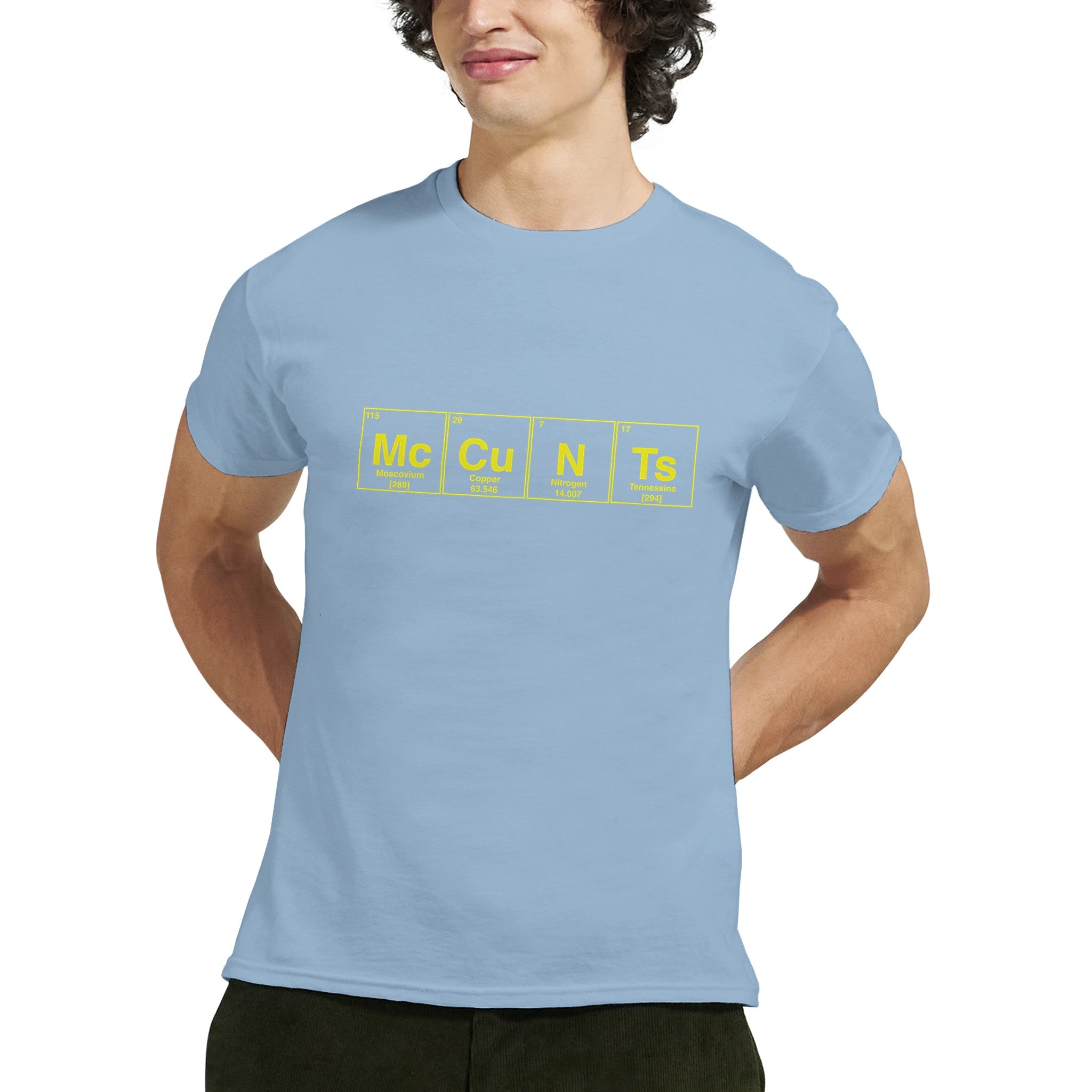 McCuNTs periodic table adult novelty tshirt light blue