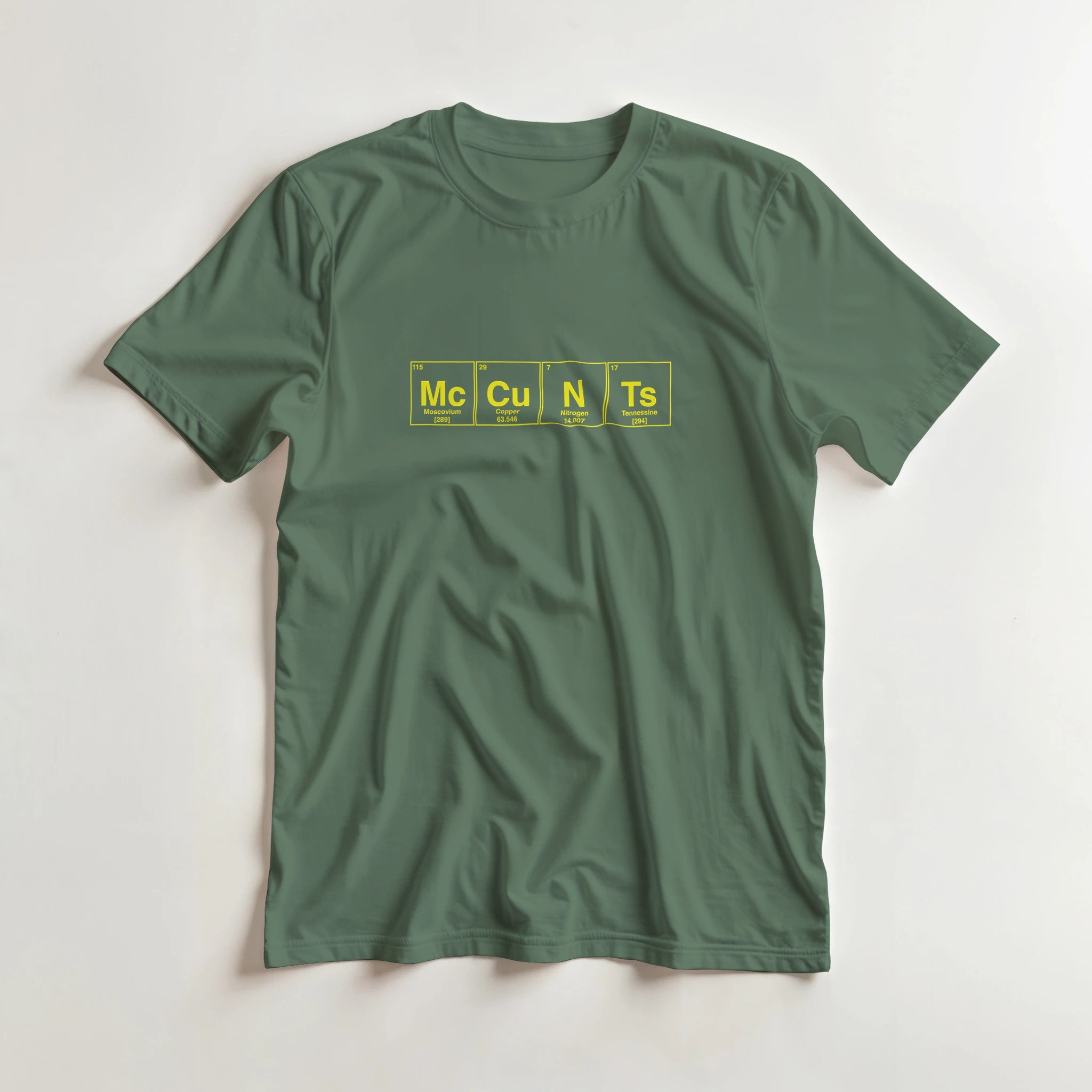 McCuNTs periodic table adult novelty tshirt military green 2