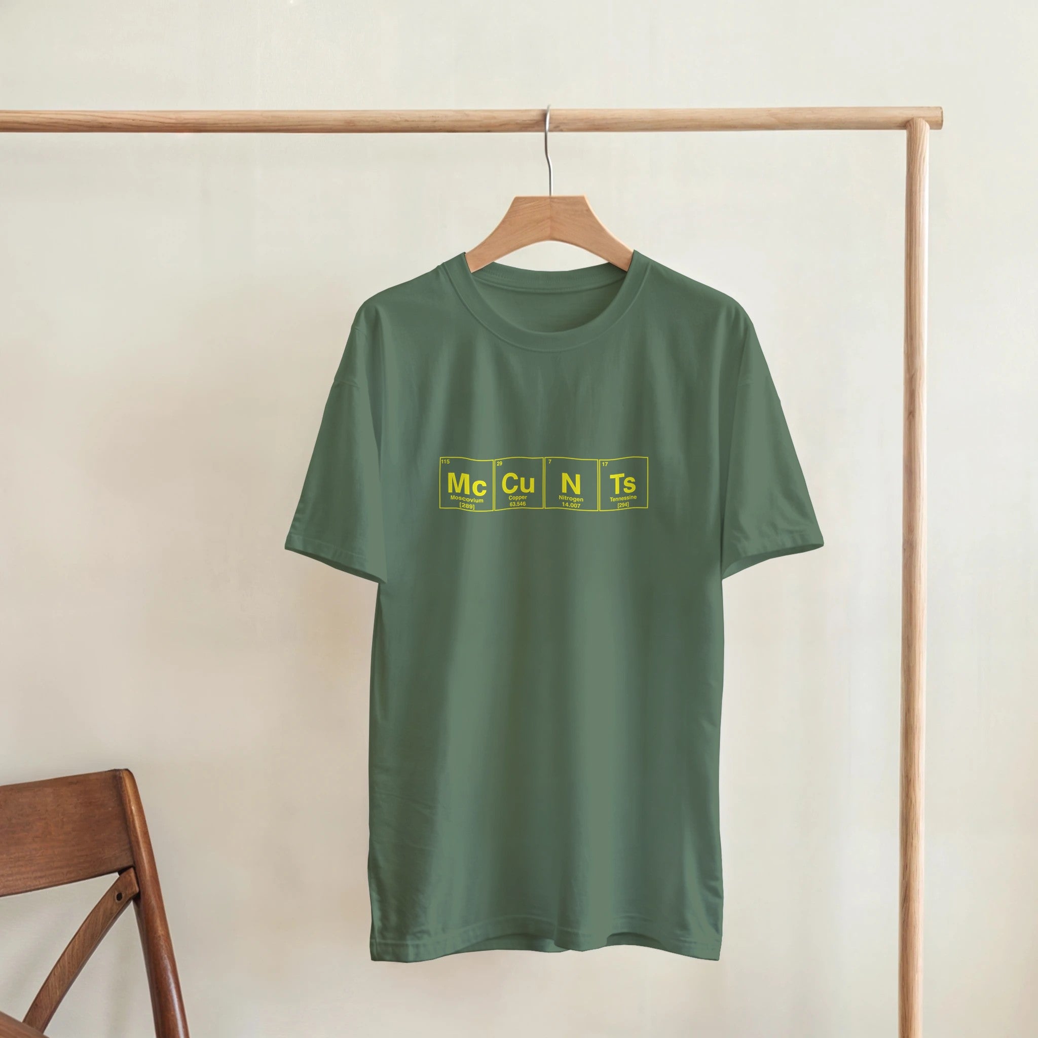 McCuNTs periodic table adult novelty tshirt military green 4