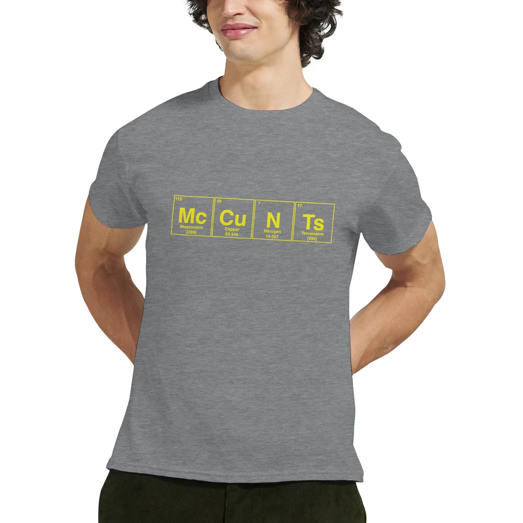 McCuNTs periodic table adult novelty tshirt sport grey