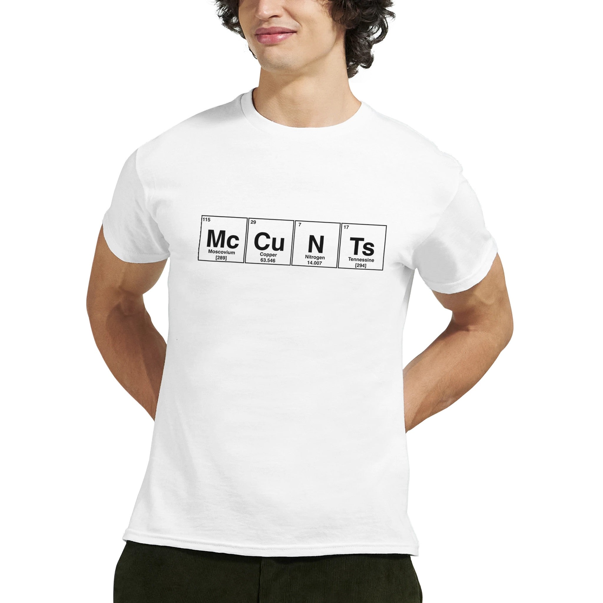 McCuNTs periodic table adult novelty tshirt white