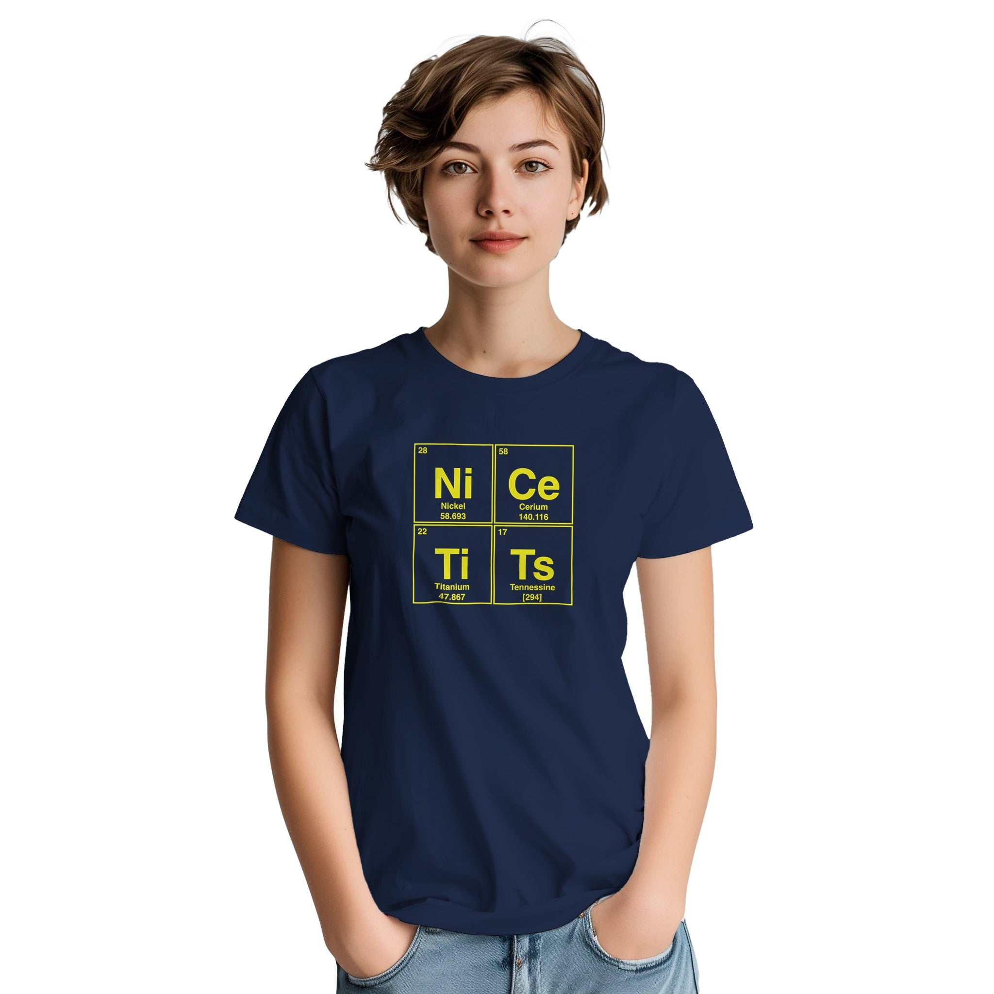 NiCe TiTs periodic table adult novelty tshirt sex navy blue