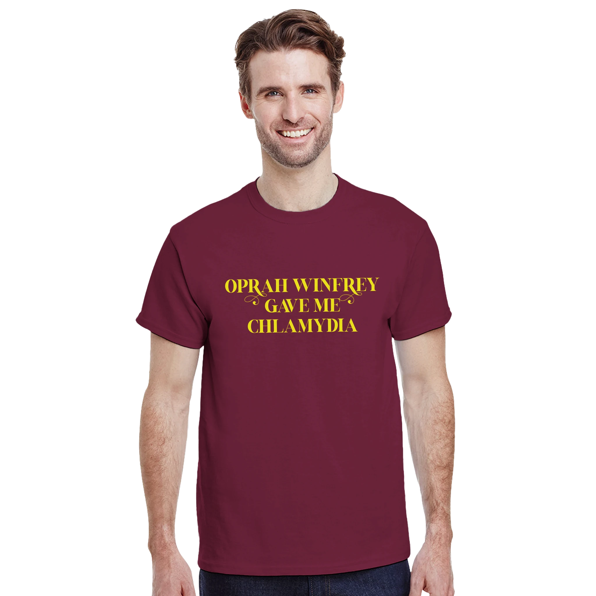OPRAH WINFREY GAVE ME CHLAMYDIA ADULT NOVELTY TSHIRT BURGUNDY