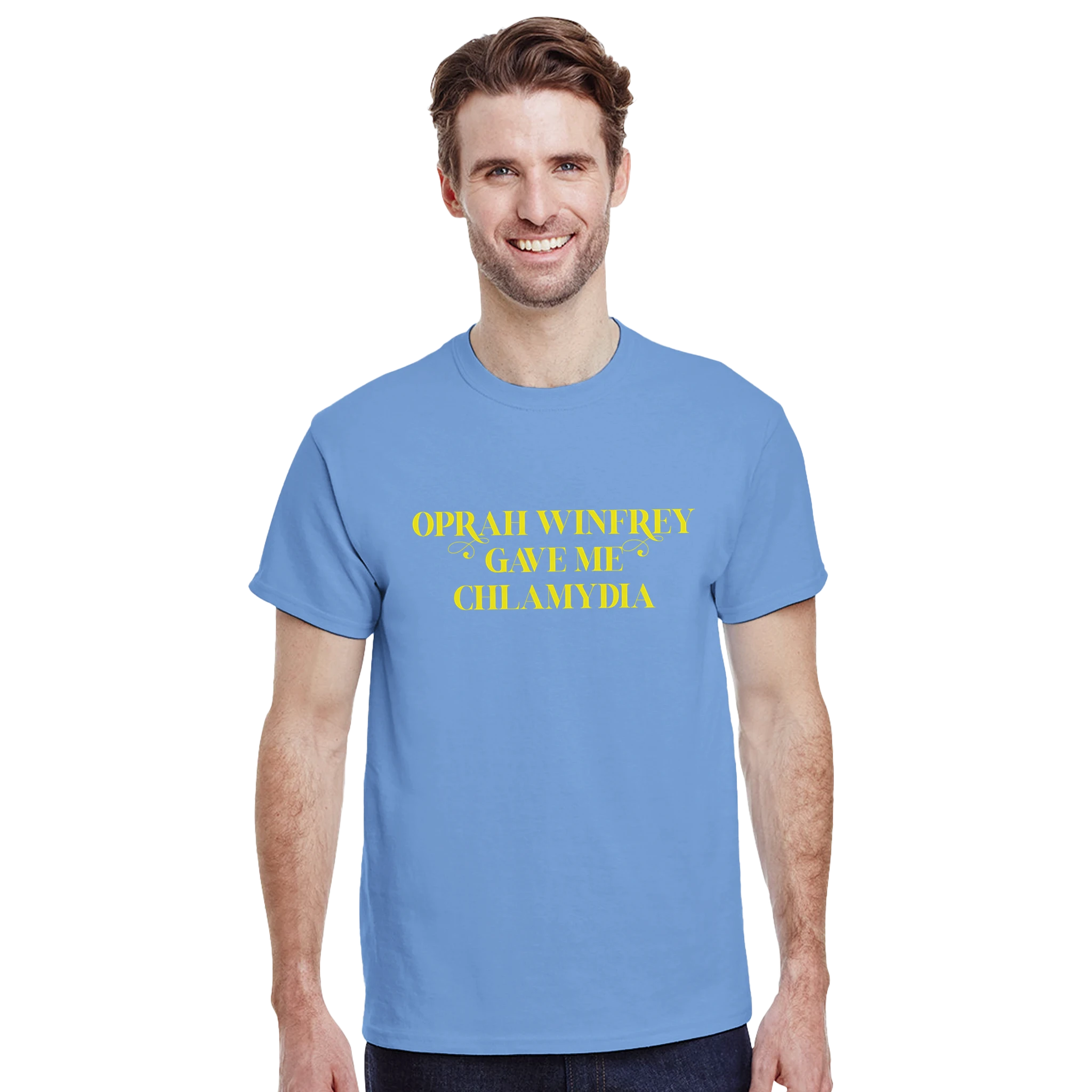 OPRAH WINFREY GAVE ME CHLAMYDIA ADULT NOVELTY TSHIRT LIGHT BLUE