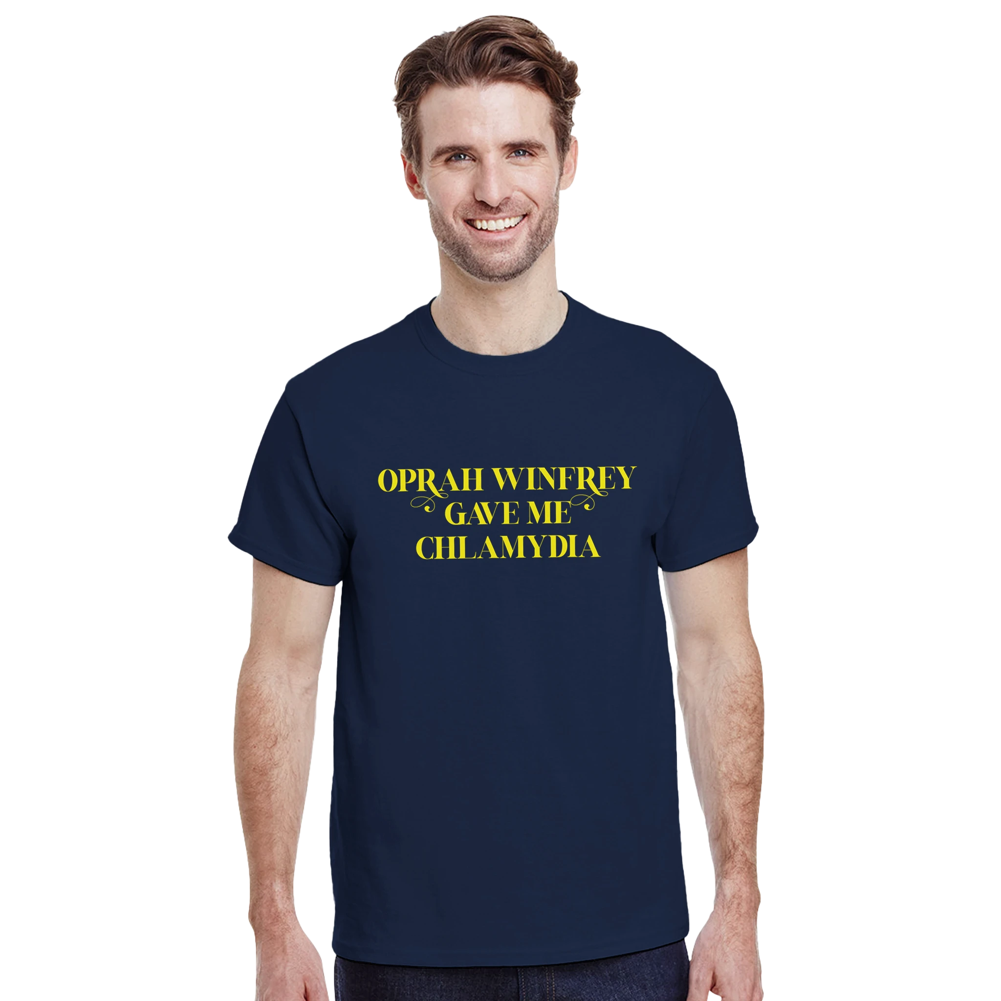 OPRAH WINFREY GAVE ME CHLAMYDIA ADULT NOVELTY TSHIRT NAVY BLUE