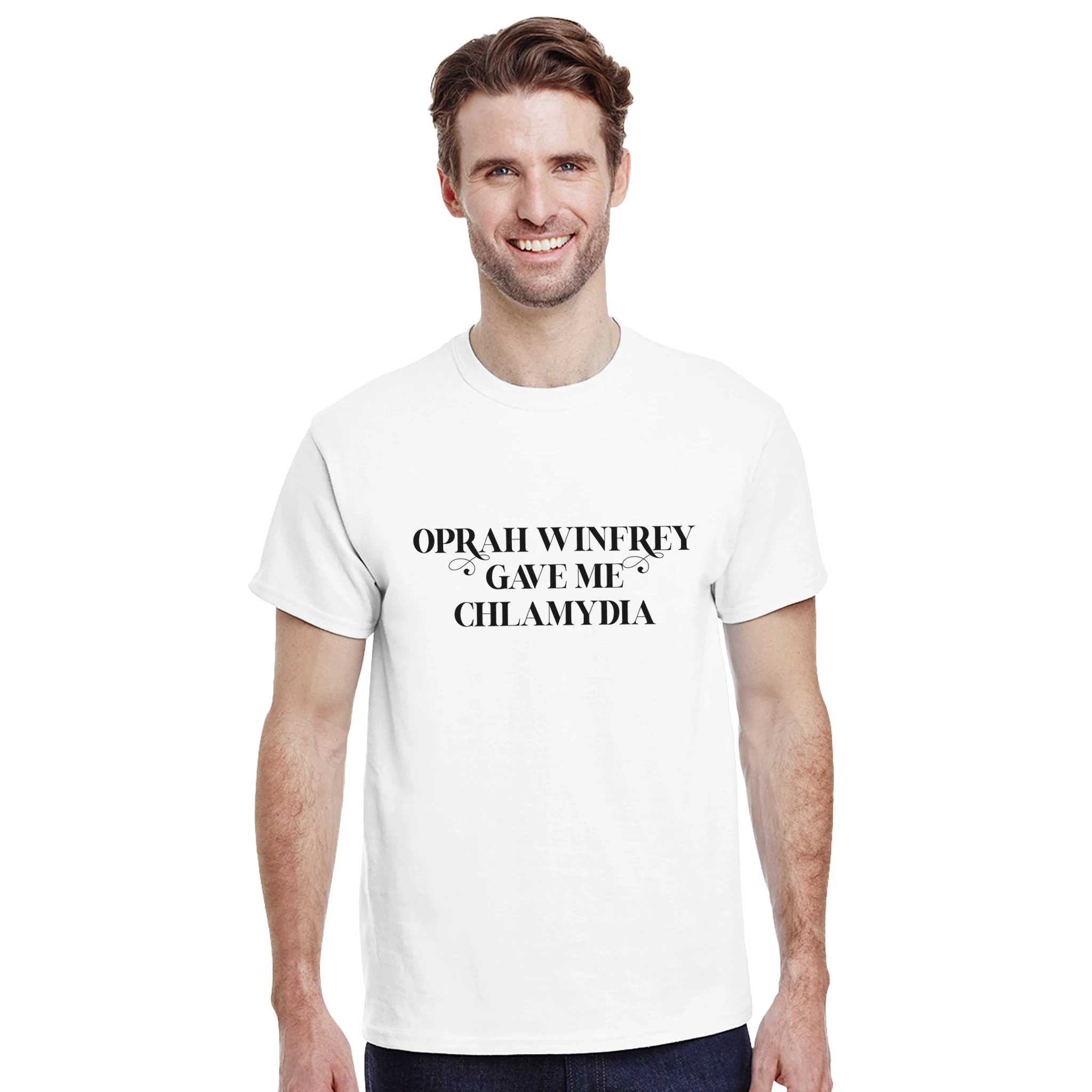 OPRAH WINFREY GAVE ME CHLAMYDIA ADULT NOVELTY TSHIRT WHITE