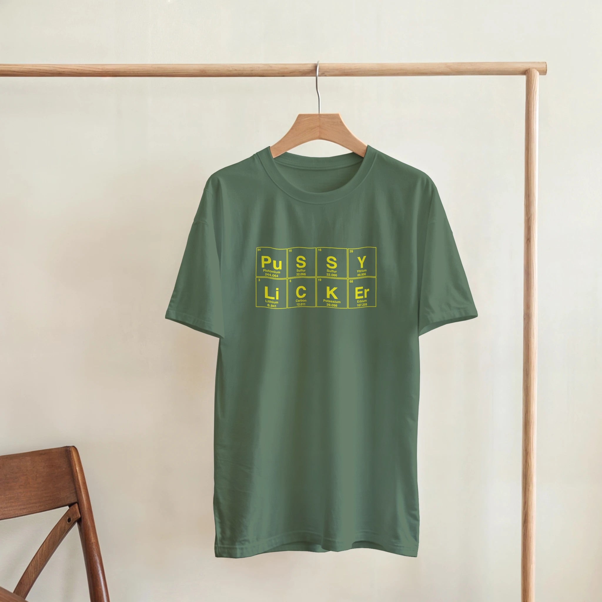 PuSSY LiCKEr periodic table adult novelty tshirt sex oral military green 3