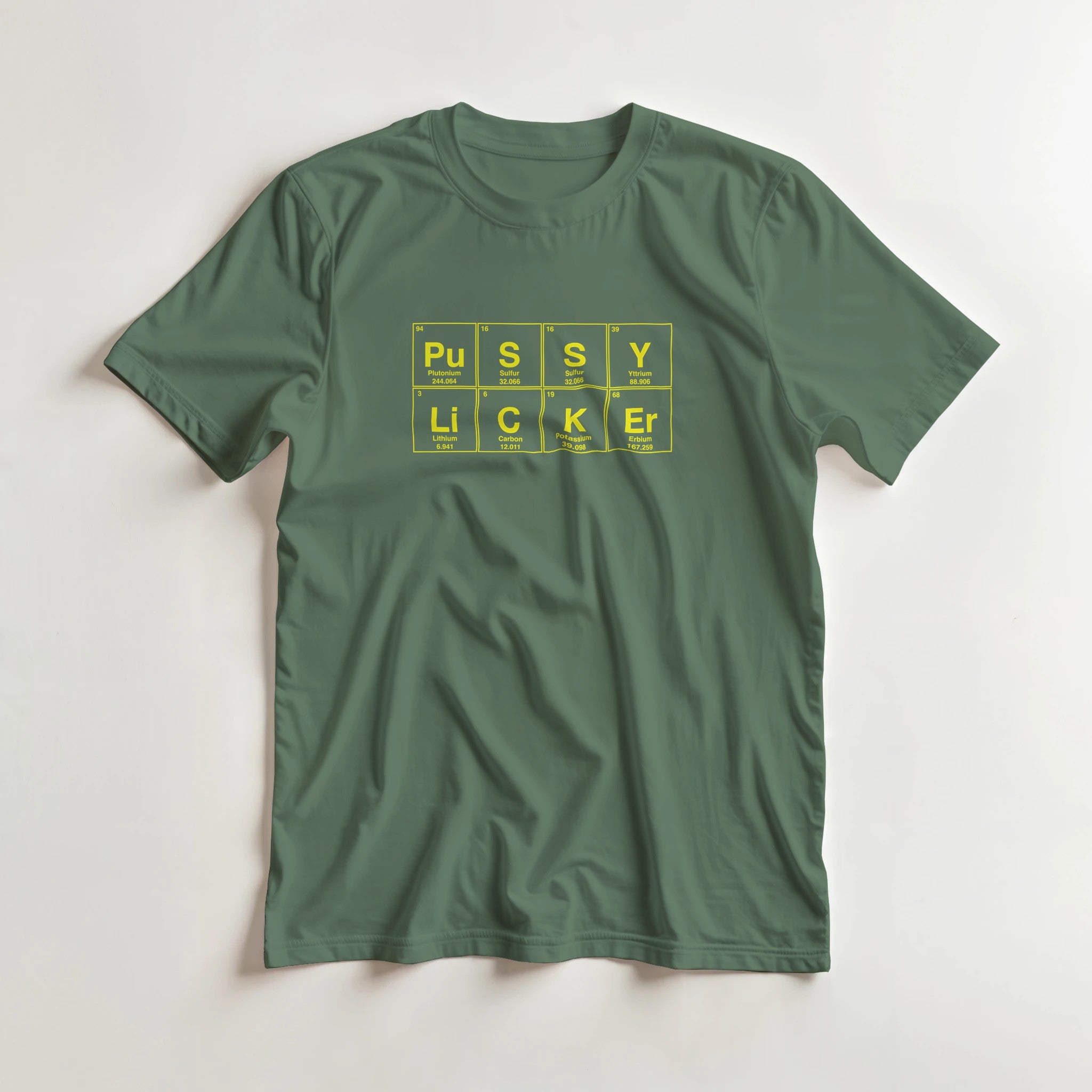 PuSSY LiCKEr periodic table adult novelty tshirt sex oral military green 4