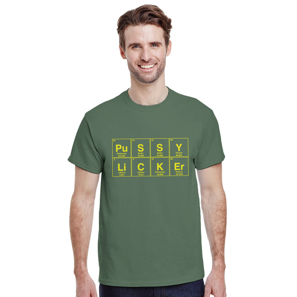 PuSSY LiCKEr periodic table adult novelty tshirt sex oral military green 6