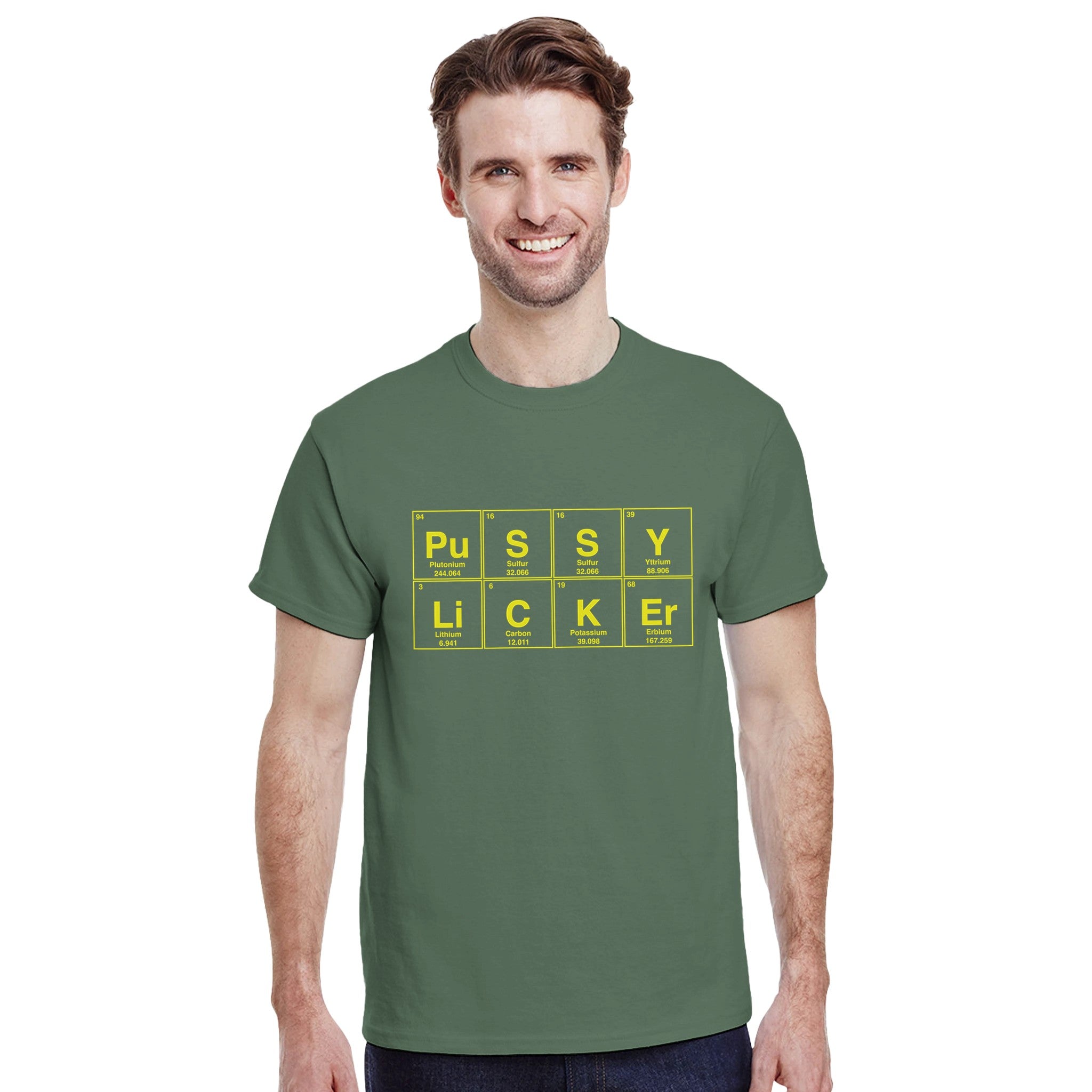 PuSSY LiCKEr periodic table adult novelty tshirt sex oral military green 6