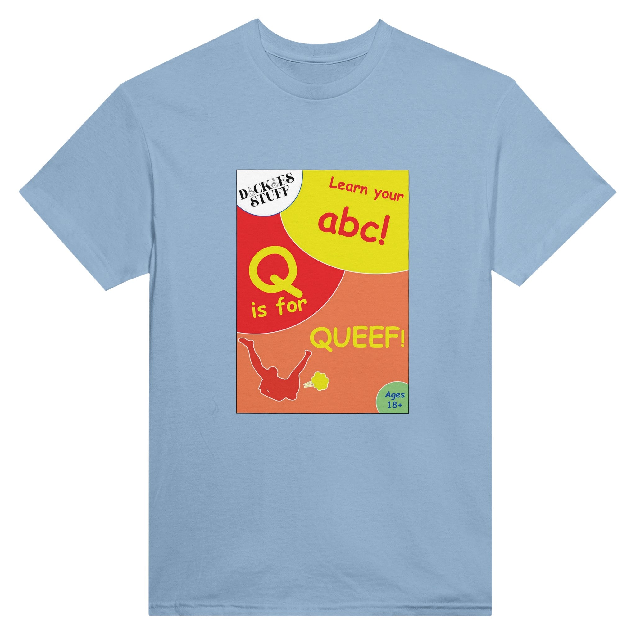 Q is for Queef adult novelty tshirt abc sex light blue